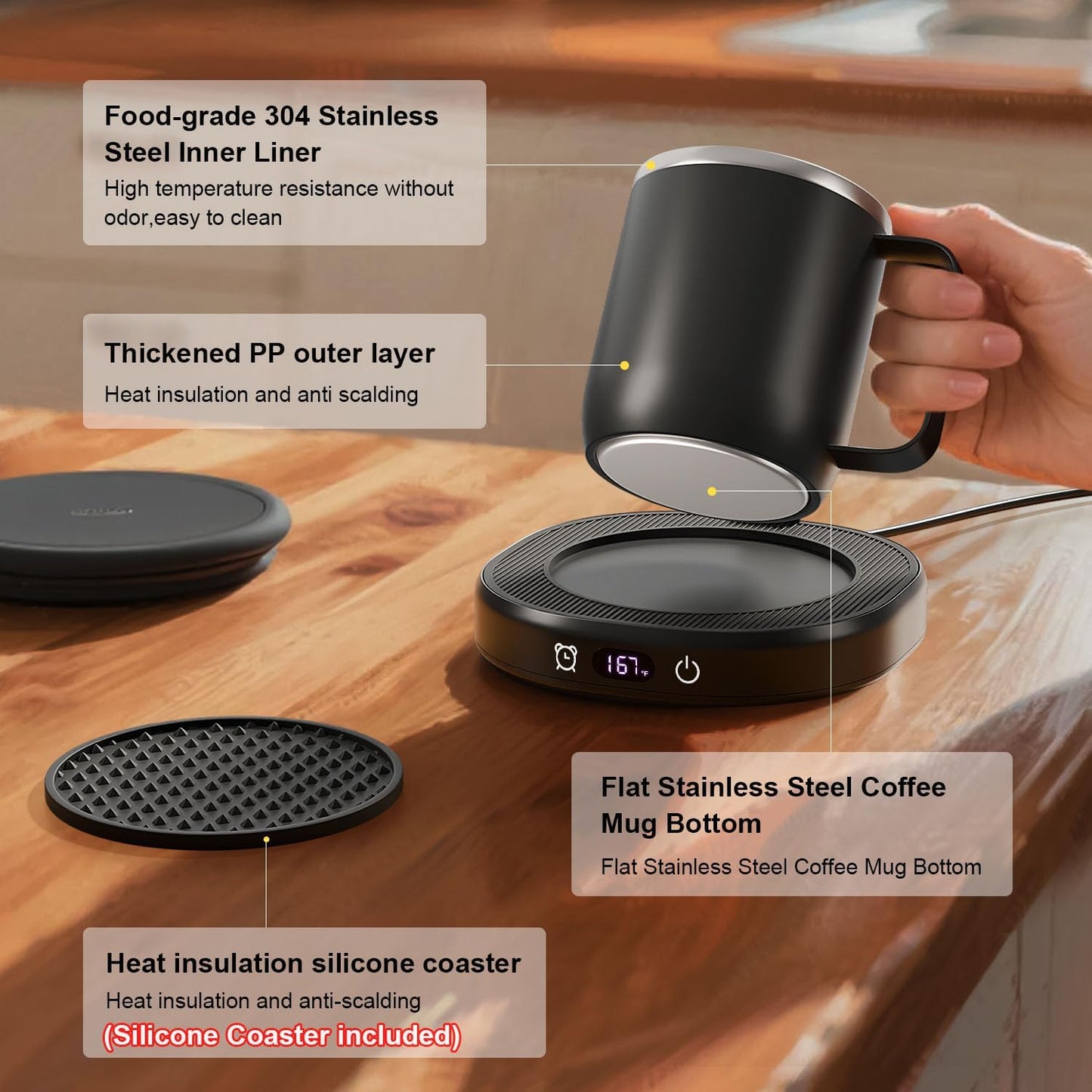 Coffee Mug Warmer & Mug Set for Desk Auto Shut Off, Smart Coffee Warmer & 14oz Cup, Fast Heating Electric Coffee Cup Warmer 4 Temperature Control Setting 8H Timer Candle Tea Beverage Warmer for Coffee