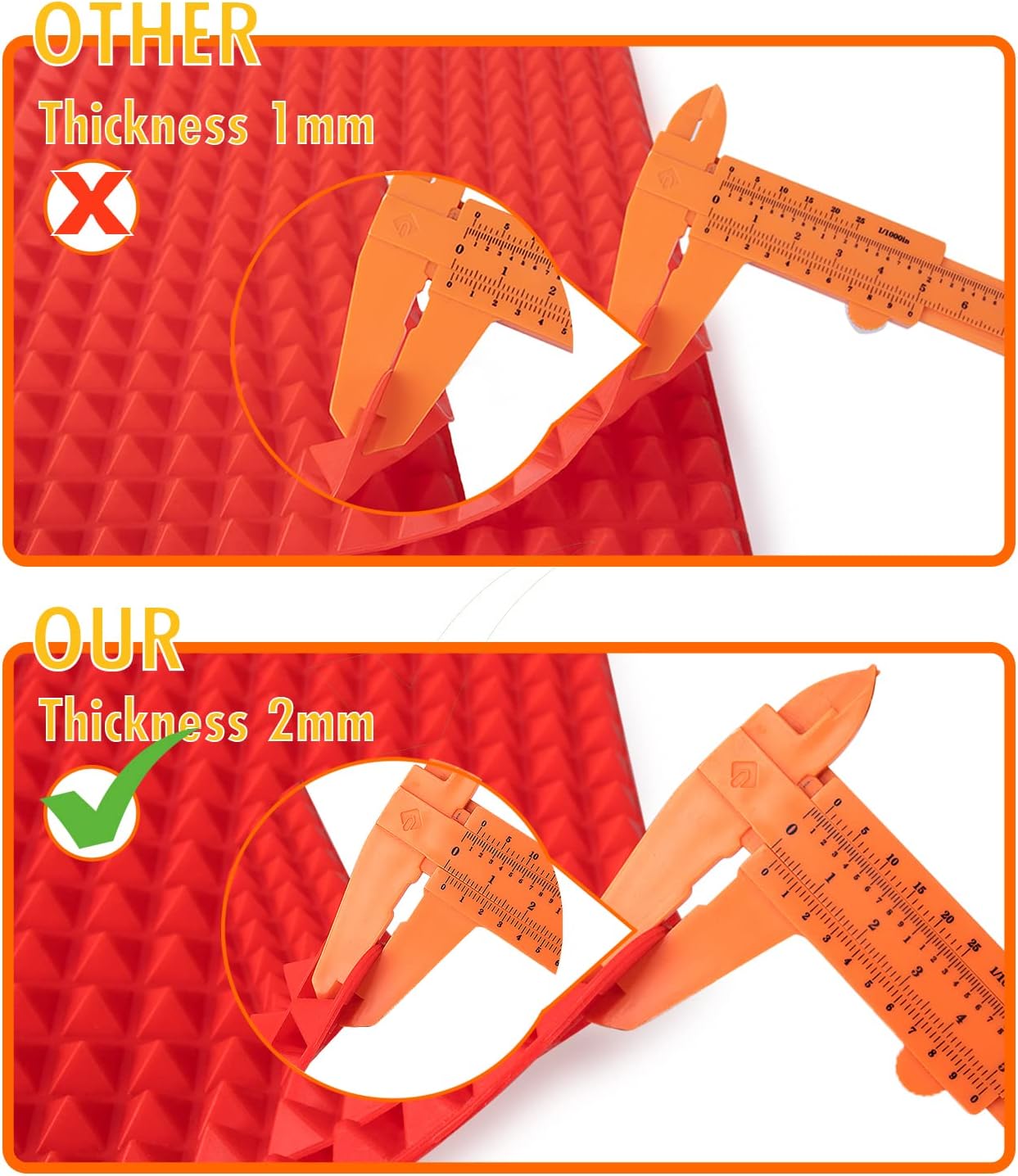 Silicone Baking Mat Red Pyramid Non Stick Bacon Microwave Tray Pastry Mats Red BBQ Grill Mat Baking Supplies oven Liners For Bottom Of Oven - 16 X 11''Silicone Mats For Kitchen Counter 2 Pack