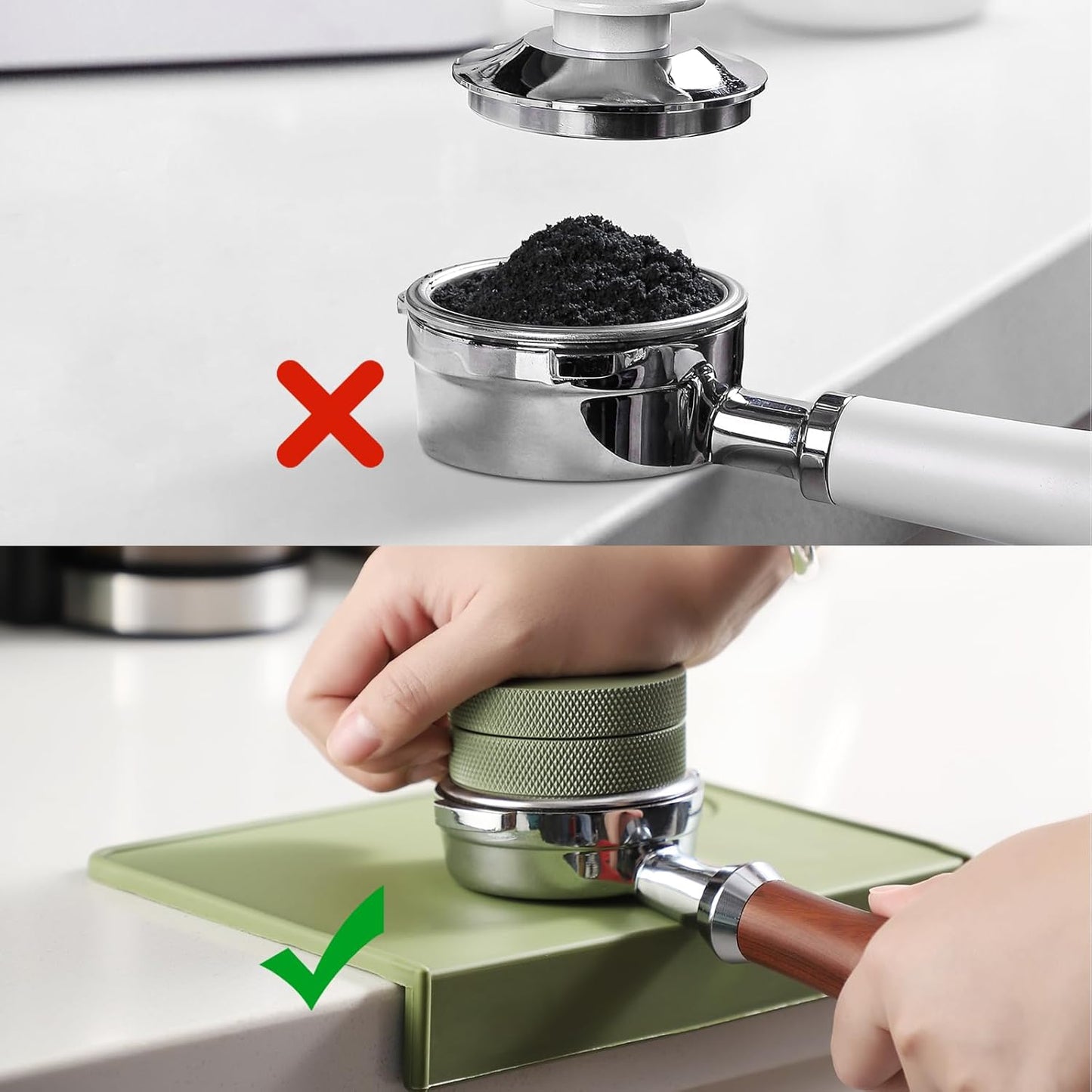 Bincoo Espresso Tamping Mat - Green Food Safe Rubber Coffee Tamper Mat, Coffee Tamp Station, Espresso Accessory, Waterproof and Heat Resistant.