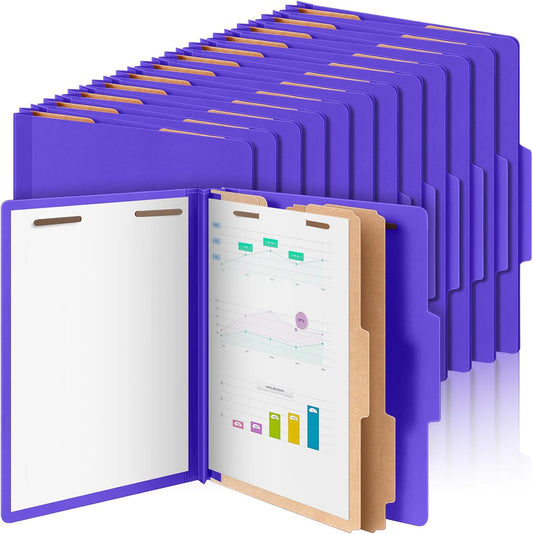 36 Pcs Classification Folders Letter Size, 2 Divider Pressboard File Folders with 3. 5 Inch Expansion, 2 Prongs Fastener, Heavy Duty Office File Organizers for Teachers, Medical (Purple)
