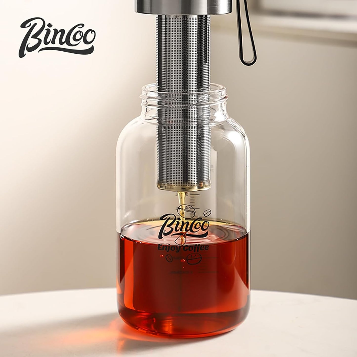 Glass Cold Brew Coffee Maker with Extended Fine Mesh Filter, Tea Infuser Bottle Iced Coffee Maker with Thick Borosilicate Glas