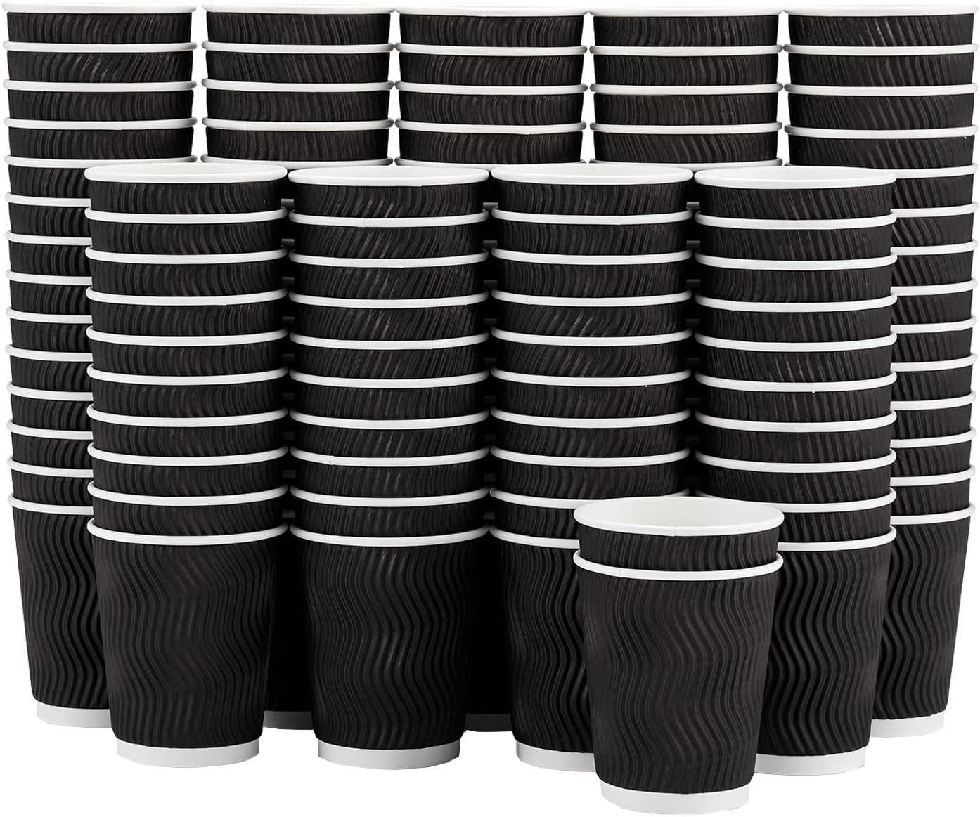 Lamosi 8 oz Disposable Coffee Cups - 120 Pack, Insulated Corrugated Paper Cups, Kraft Ripple Wall Cups for Hot Beverage or Cold Drinks (Black)