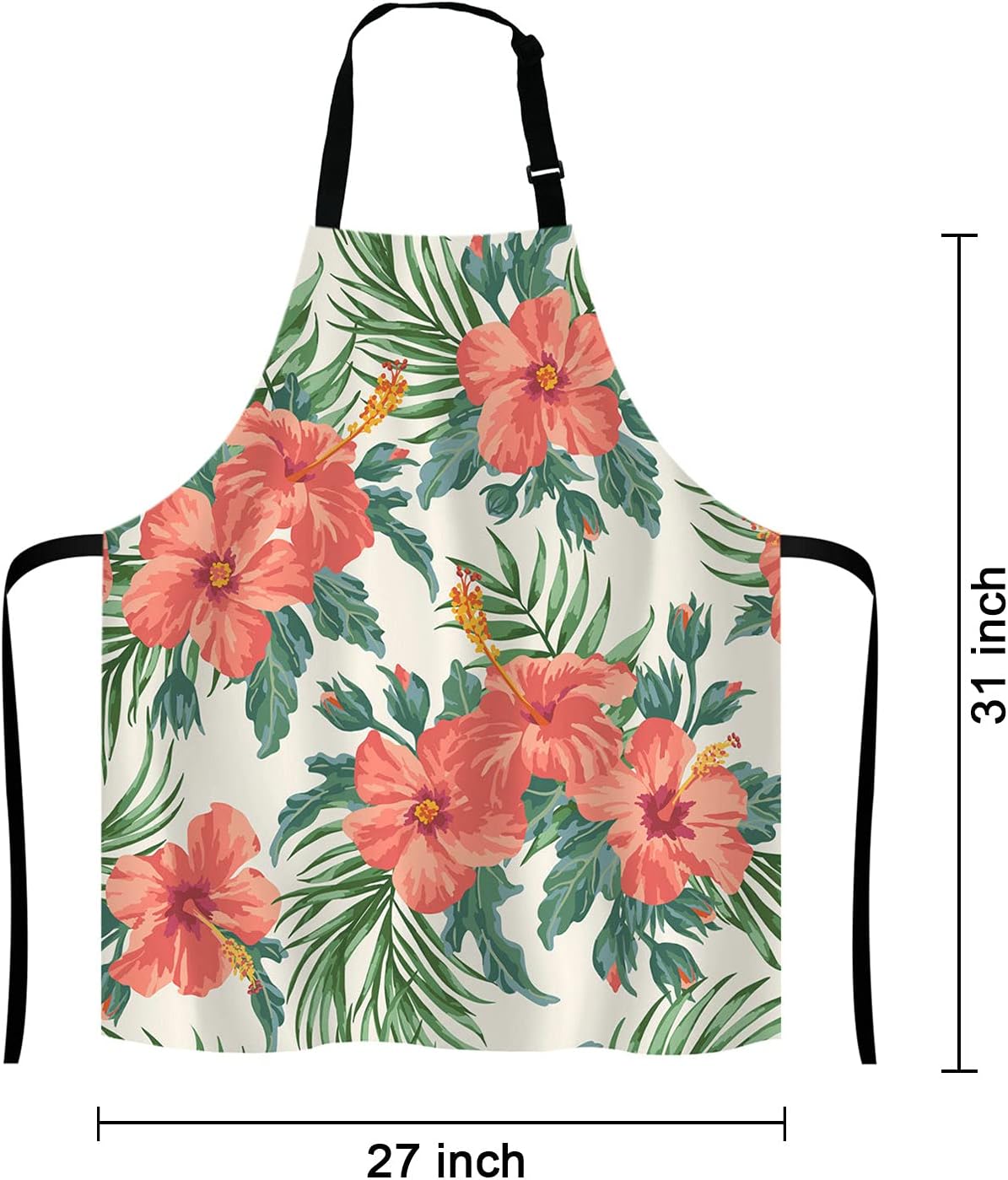 Tropical Leaves and Hawaiian Flower Bib Apron with Adjustable Neck for Men Women,Suitable for Home Kitchen Cooking Waitress Chef Grill Bistro Baking BBQ Cobbler Apron