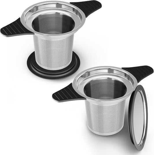 Reinmoson 2 Pack Large Tea Strainers& Filters for Loose Tea Single Cup, 304 Stainless Steel and Food Grade Silicone Extra Fine Mesh Tea Infusers