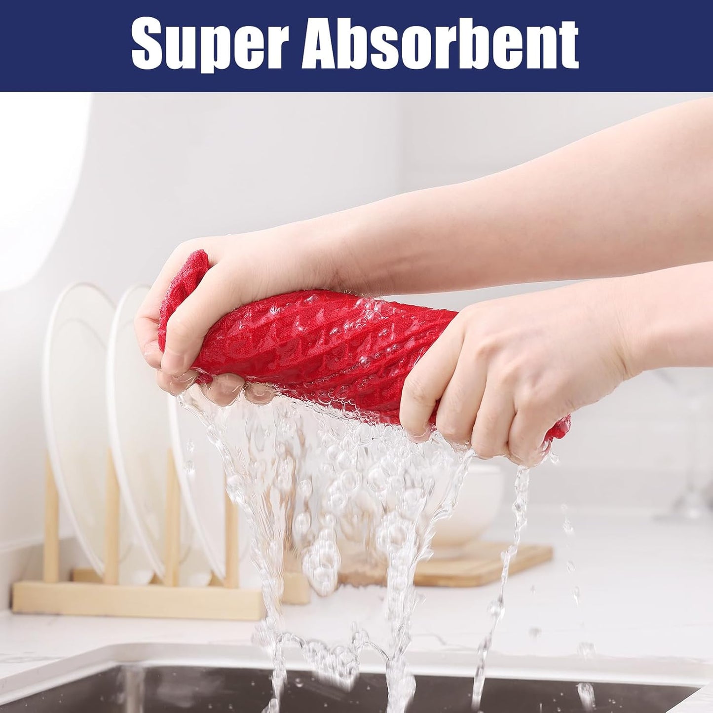 Homaxy Microfiber Waffle Weave Kitchen Towels, 16 x 28 Inch Ultra Absorbent and Solid Color Dish Towels, 6 Pack, Red