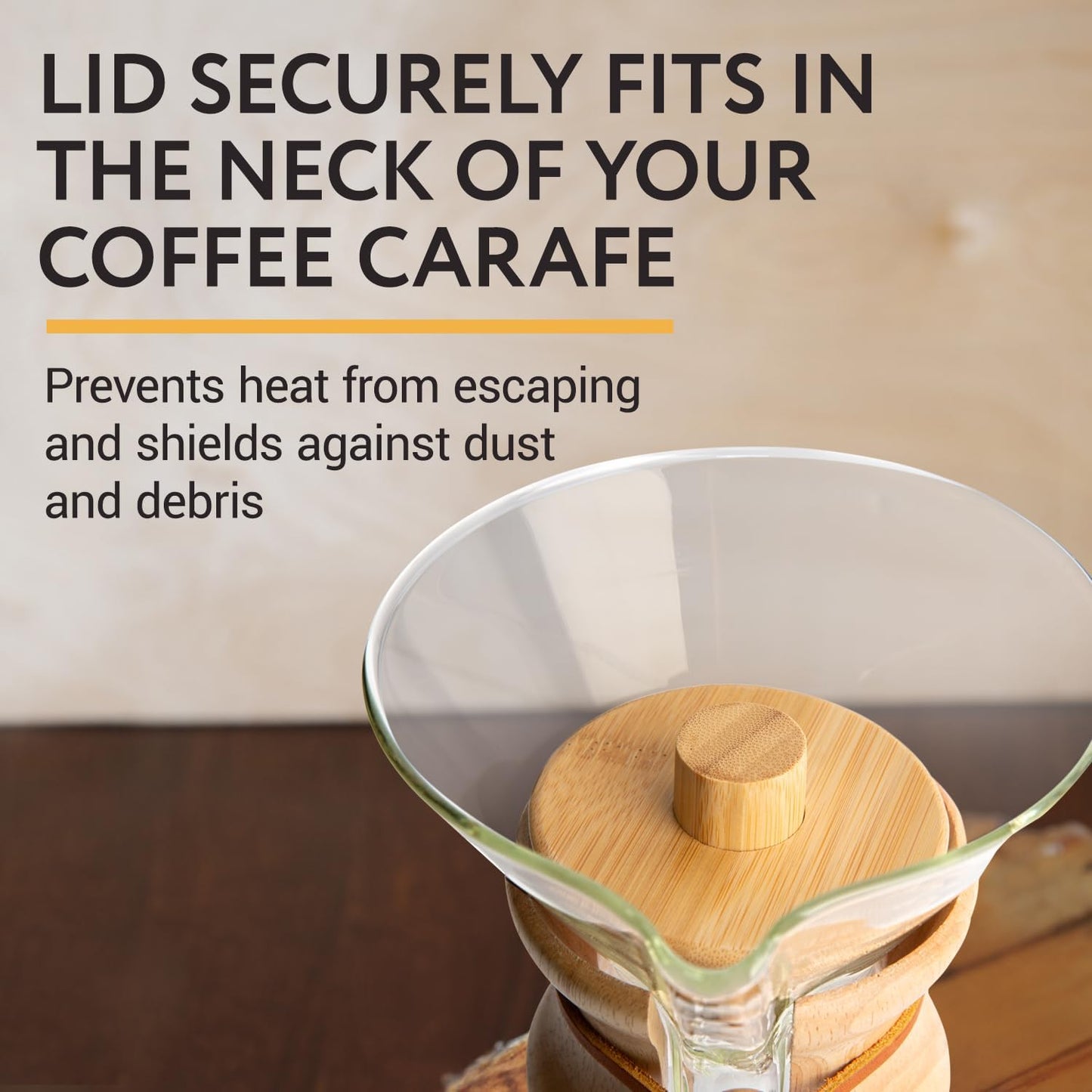 IMPRESA Coffee Pot Cover & Wooden Trivet Set - Chemex Compatible 6-Cup, 8-Cup Pour Over Carafe - Glass Maker Stand & Chemex Style Lid for Pour Over Coffee Systems