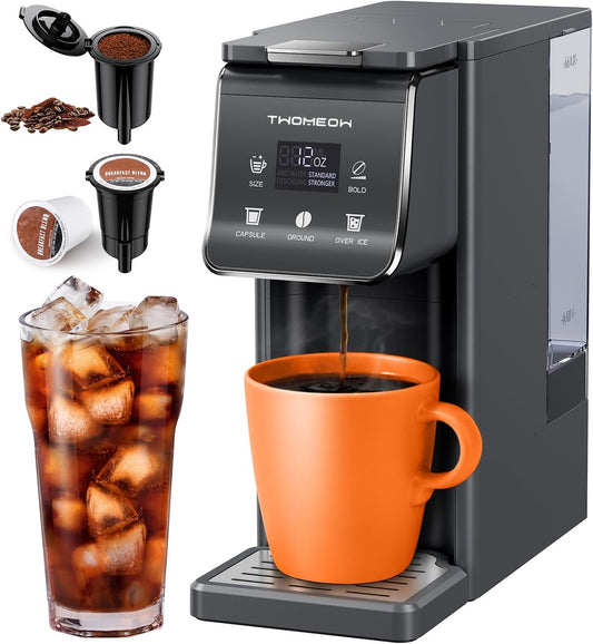 K Cup Coffee Maker With Bold Setting, Single Serve Hot & Iced Coffee Maker for K-Cup and Grounds, 52oz Removable Water Tank, 6 to14oz Brew Sizes, Pod Coffee Machine With Reusable Filter, Gray