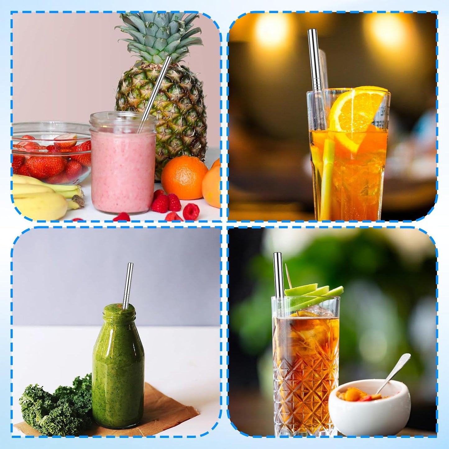 10 Pack 4.7 Inch Short Metal Cocktail Straws Reusable Stainless Steel Straws Drinking Straws Steel Straws Drinking with Cleaning Brush for Coffee Mugs, Small Glasses or Cups