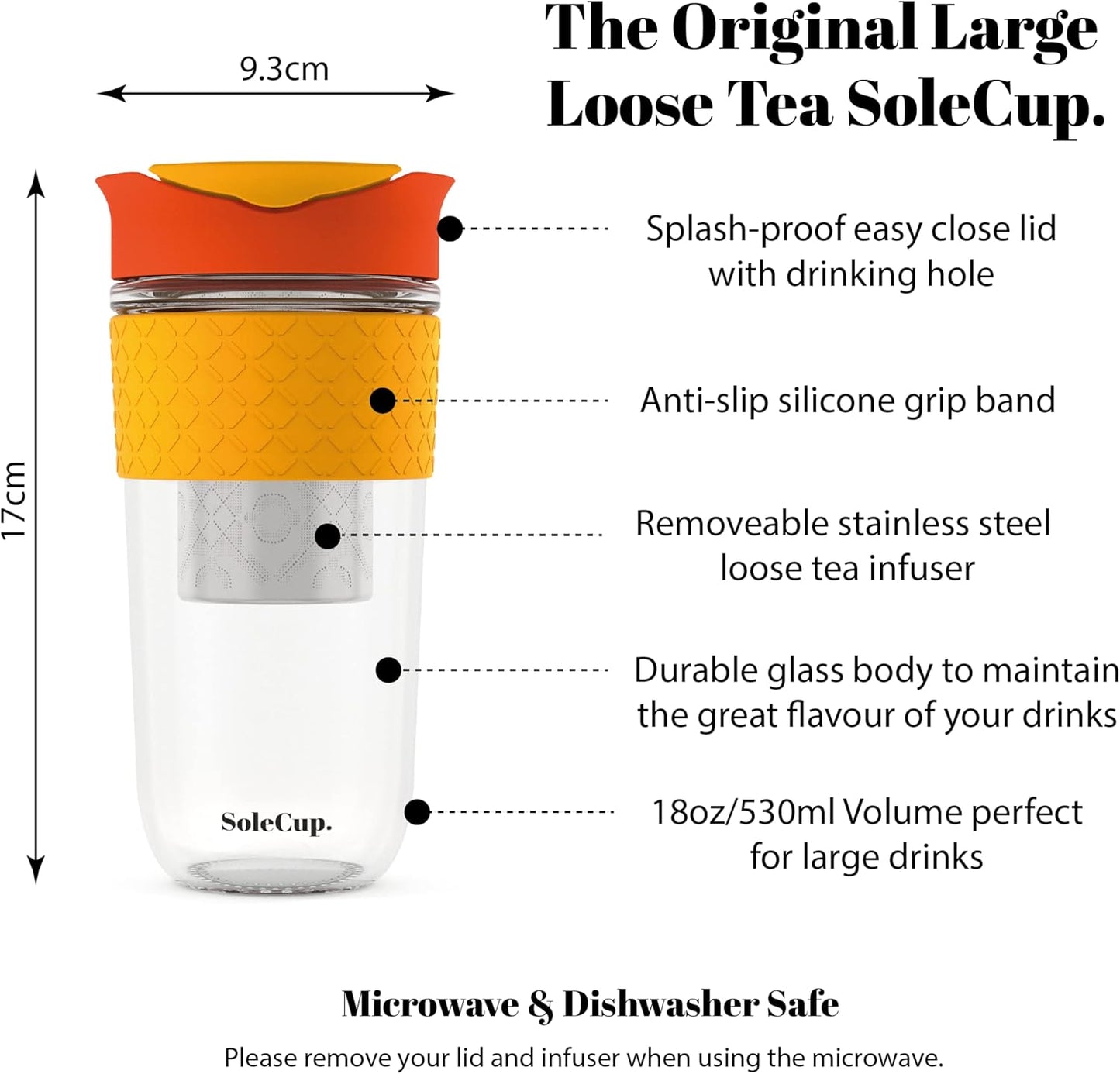 Large Travel Mug Loose Tea Infuser - Detachable Tea Strainer with Spill Proof Lid - 18oz/530ml BPA-Free Reusable Glass Travel Coffee Cup with Silicone Band (Red)