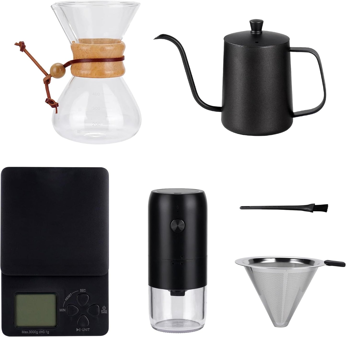 Pour Over Coffee Dripper Set, Hand Drip Coffee Maker Set, All in One Pour Over Kit with Electric Grinder, Coffee Dripper Set, Ideal for Anniversary Birthday Gift