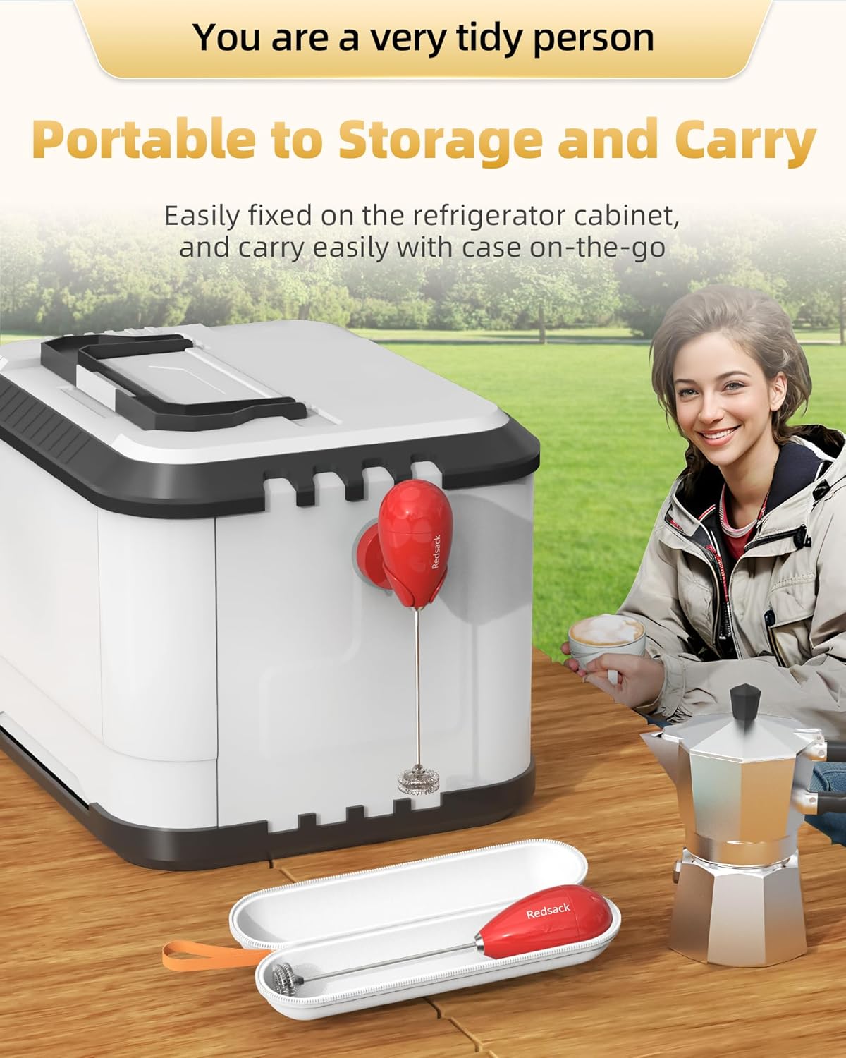 Milk Frother Handheld with Case,USB C Rechargeable Frother Wand for Coffee, Portable Electric Whisk with Stand,Waterproof Hand Drink Mixer Travel for Lattes, Cappuccino, Matcha, Egg (Red)