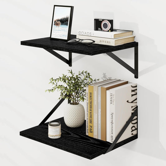 Dreamland Deep Floating Shelves for Wall, Black Floating Shelves, Large Floating Shelf 12 * 16 inch Set of 2 for Bookshelf Living Room Bedroom Home Office Bathroom