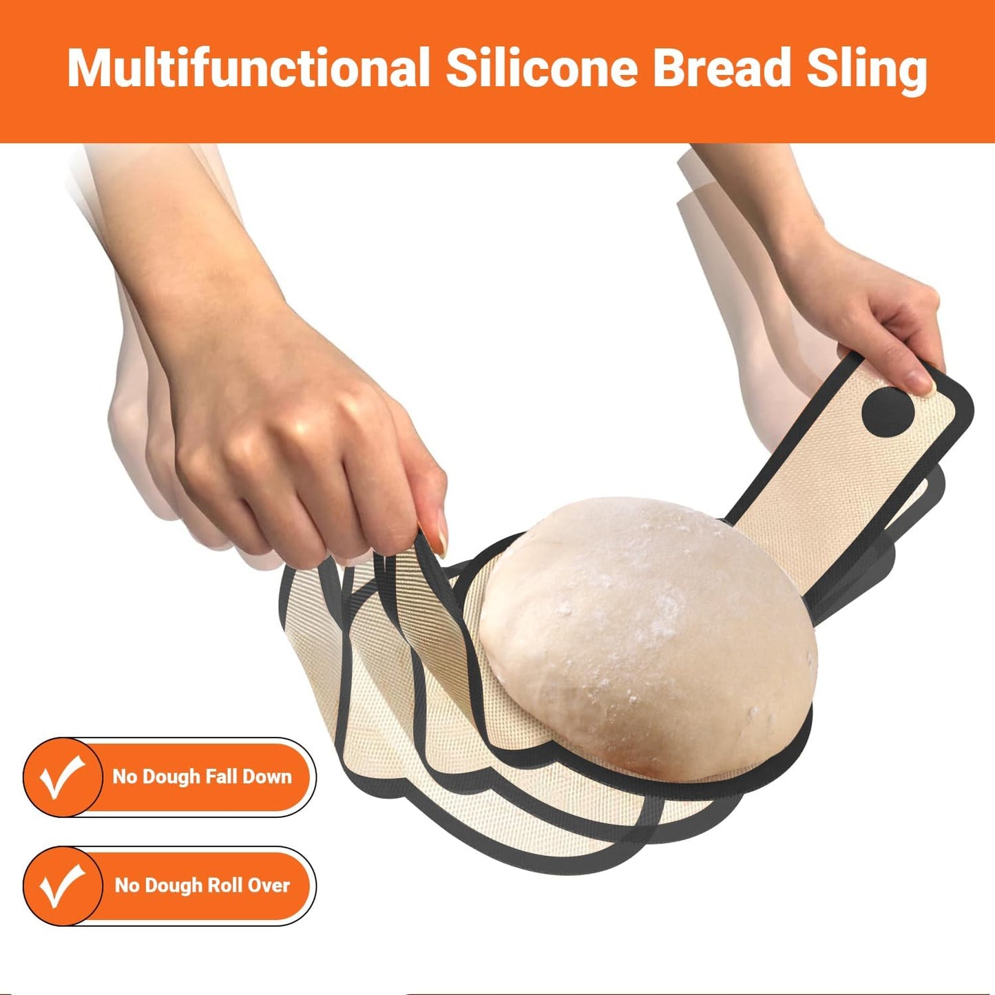 Silicone Bread Sling for Dutch Oven - 2 Pcs Non-Stick & Easy to Clean Reusable Silicone Bread Baking Mat Set with Extra Long Handles, Easy to Transfer Sourdough Bread, Gray, Orange