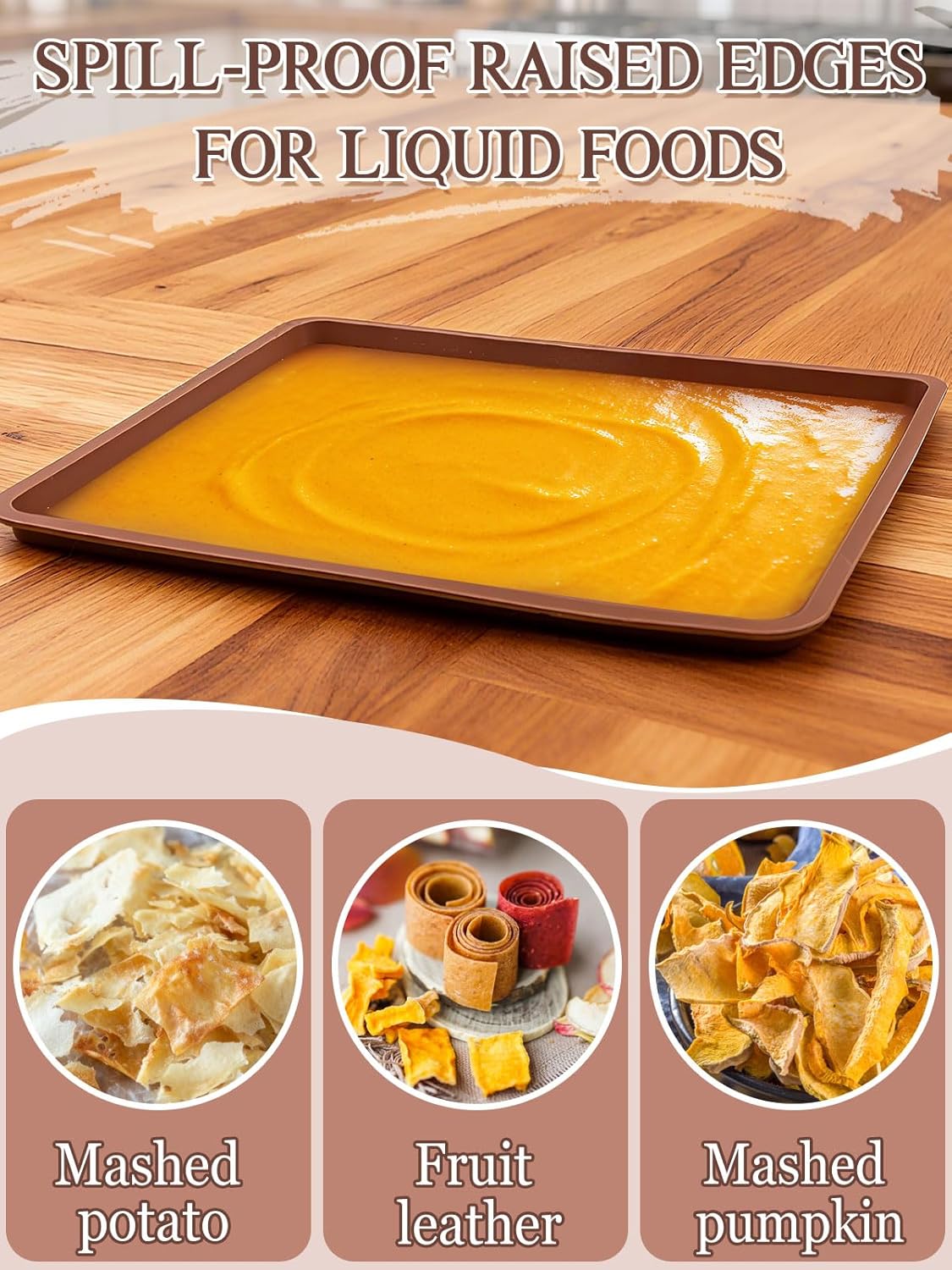 Aulock 3 Pcs Silicone Food Dehydrator Sheets with Edge, Compatible with Cosori/Excalibur/Magic Mill 14" x 14" Trays, Square Non-stick Tray Liner, High Temperature Resistance Reusable Dryer Mats