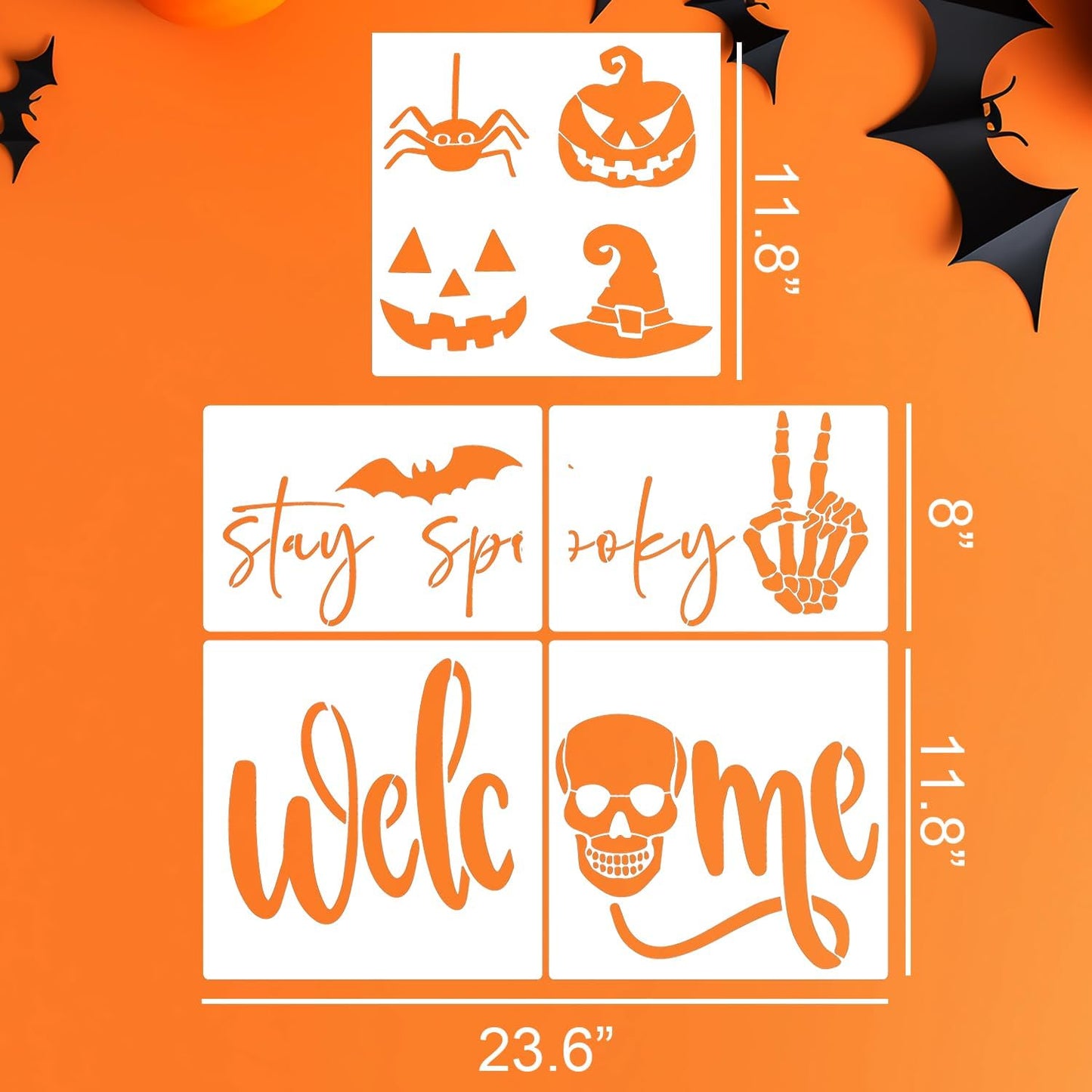 Halloween Stencils for Door Mats Welcome Skeleton Doormat Stencils Boo Spooky Stencil Templates for Painting on Wood Fabrics Crafts Decor