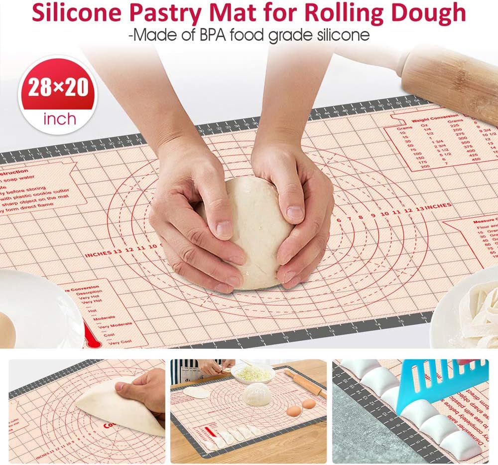 Pastry Baking Mat 28x20 Inch - Larger Silicone Baking Pastry Mat for Rolling Dough,Non Silp Silicon Dough Sheet Mat with Measurement,Perfect for Making Pie,Pizza