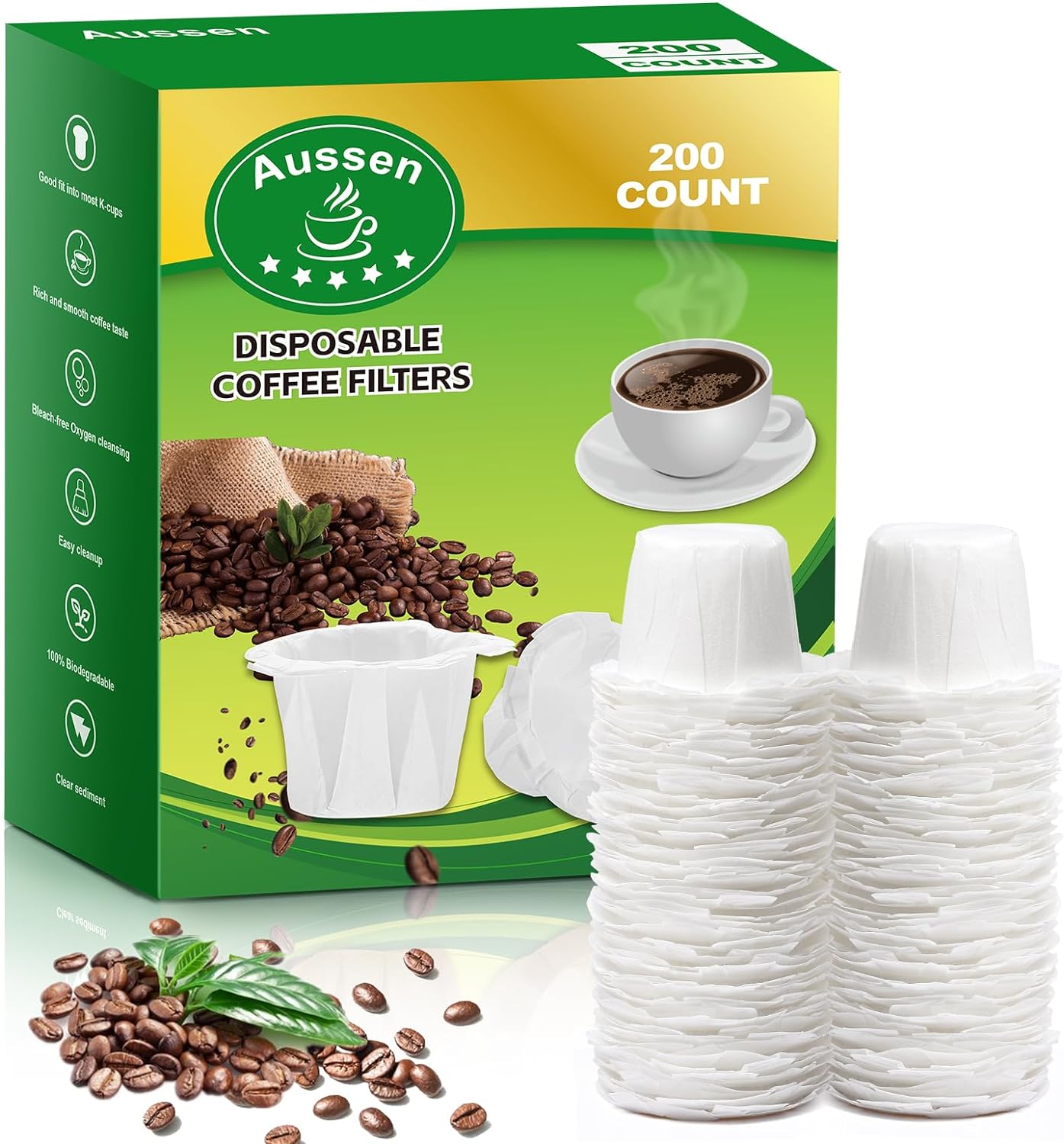 Aussen Disposable Coffee Paper Filters Replacement Kerig Filter Fit All Keurig Single Serve Filter Brands Compatible with Reusable Single Serve Pods Keurig Coffee Maker (White, 200pcs)