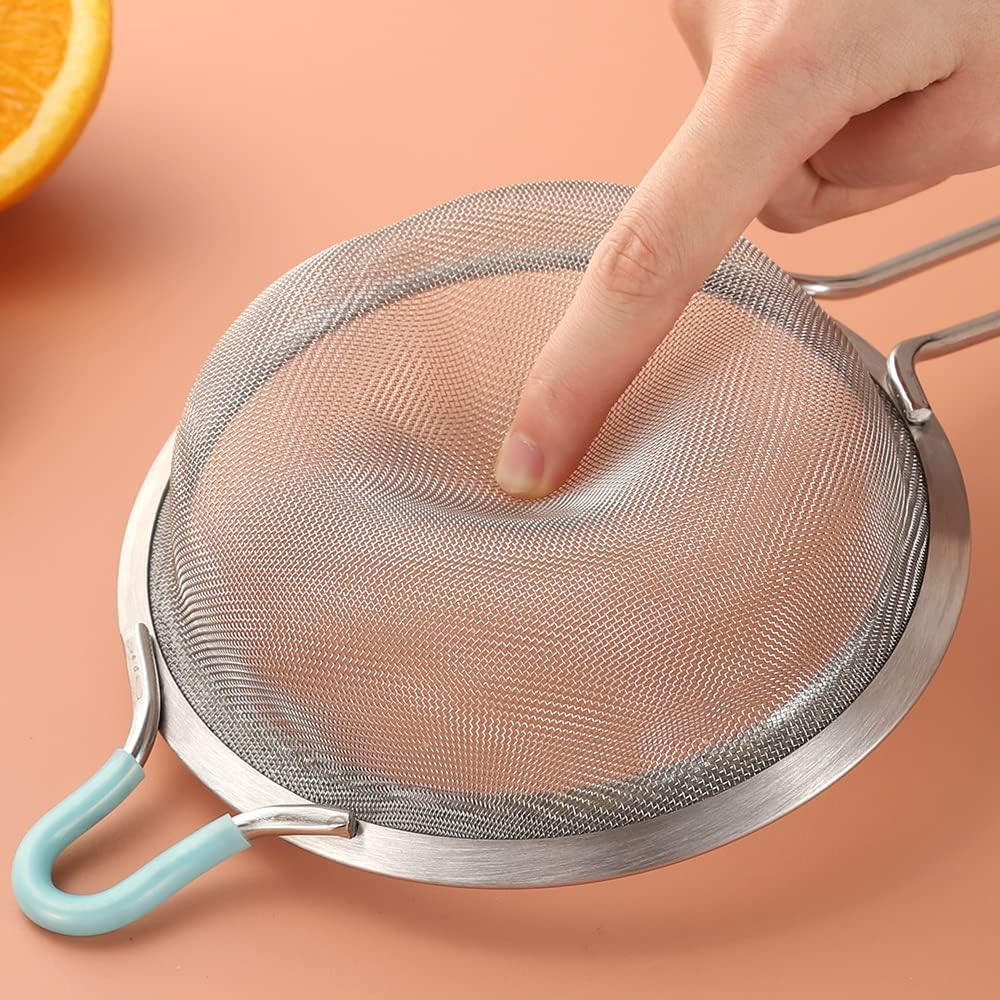 304 Stainless Steel 3.15 inch Fine Mesh Strainers for Kitchen, Colander-Skimmer with Handle, Sieve Sifters for Food, Tea, Rice, Oil, Noodles, Fruits, Vegetable 3inch