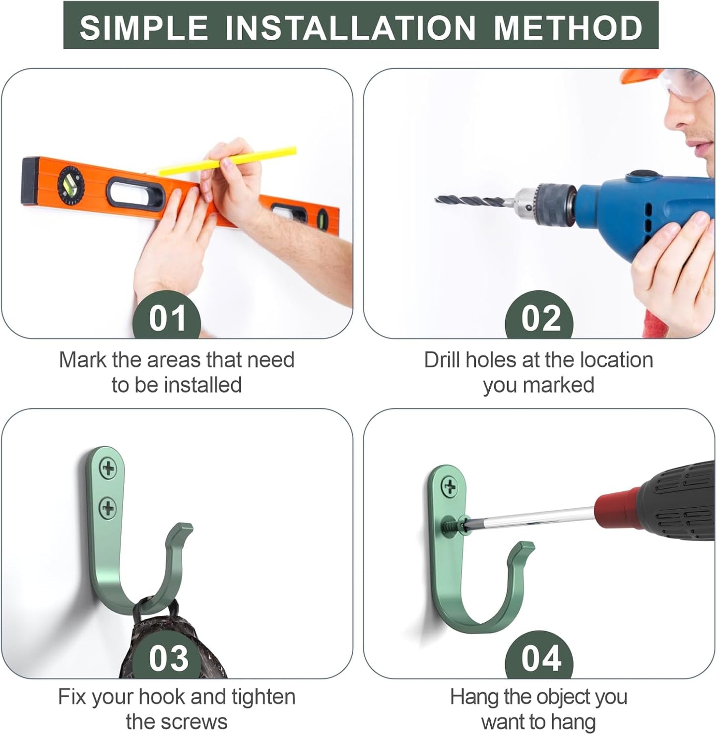 20PCS Heavy Duty Metal Wall Hooks, Coat Hooks for Hanging - with 40 Screws for Coats Towels Backpacks - Mint Green