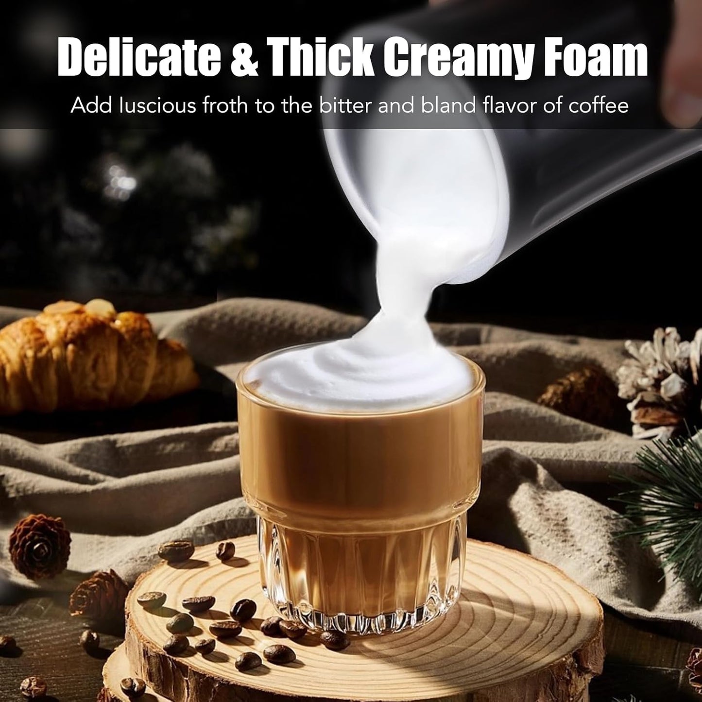 Milk Frother, Upgraded 4-in-1 Milk Frother and Steamer, Hot and Cold Foam Maker and Milk Warmer with Temperature Control & Auto Shut-Off, Frother for Coffee, Latte, Cappuccino, Matcha(Black)