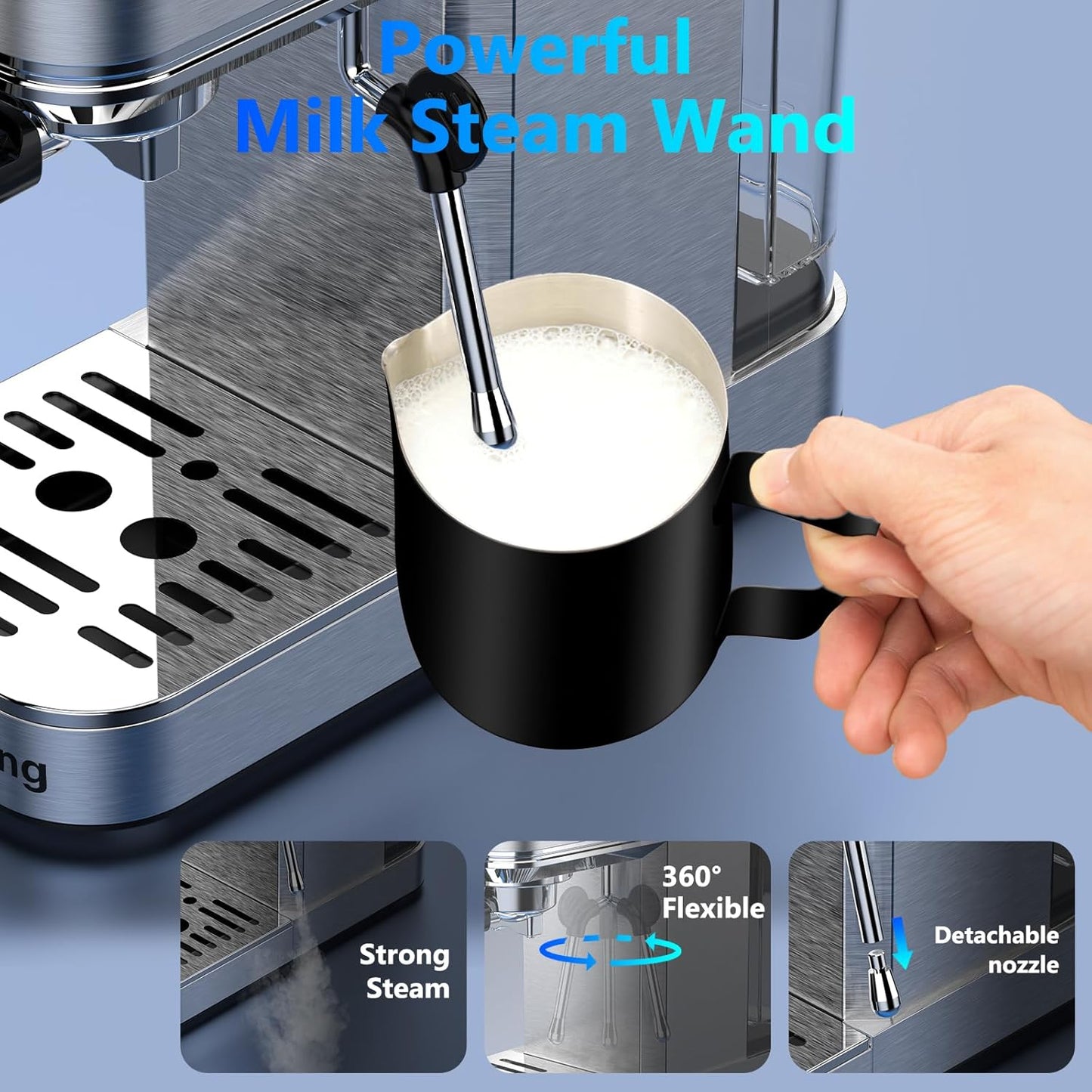 Espresso Machine 20 Bar,Touch Screen Espresso Maker with Steam Milk Frother,Stainless Steel Coffee Machine for Cappuccino Latte Americano Cold Brew,1350W Fast Heat Up System,Silver