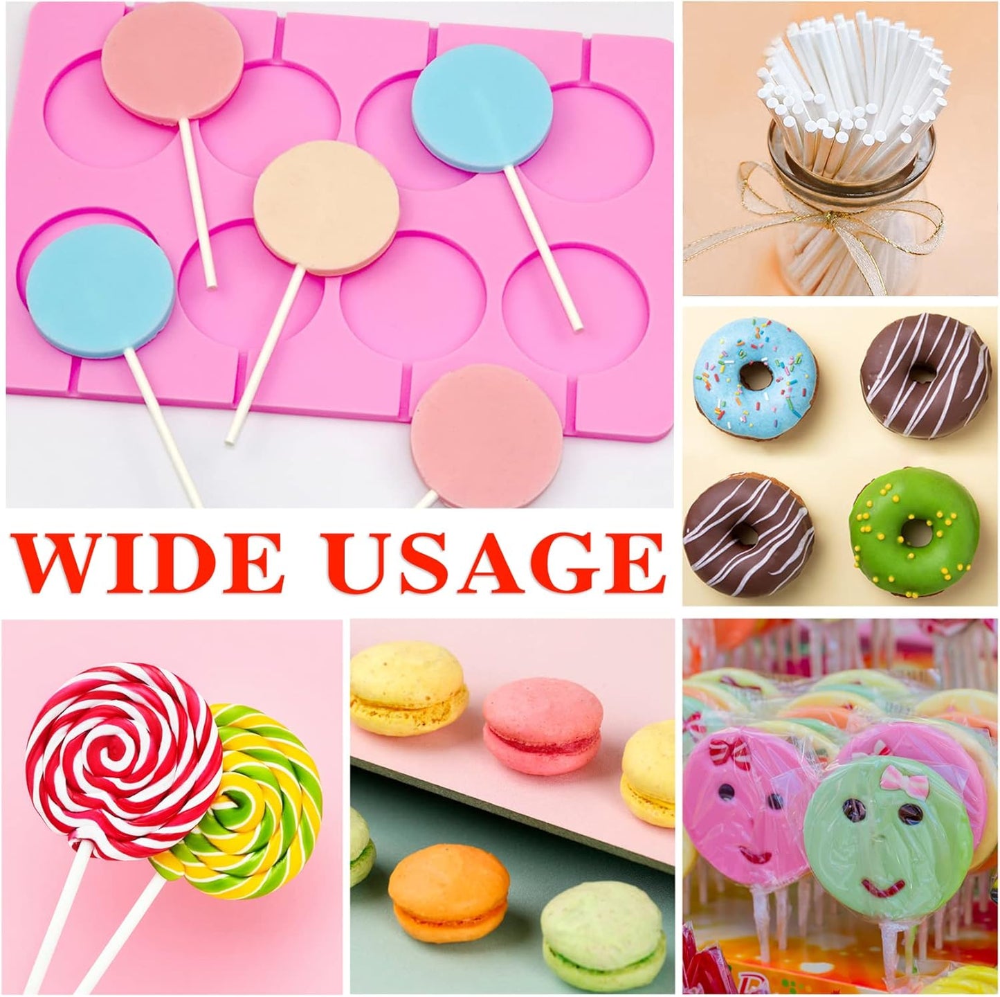 Silicone Lollipop Molds Candy Molds Silicone Sucker Molds Hard Candy Mold & 2x8 Rounds Nonstick Lollipop Mold With 20 Sticks for Candies,Bread,Jellies,Chocolate,Etc