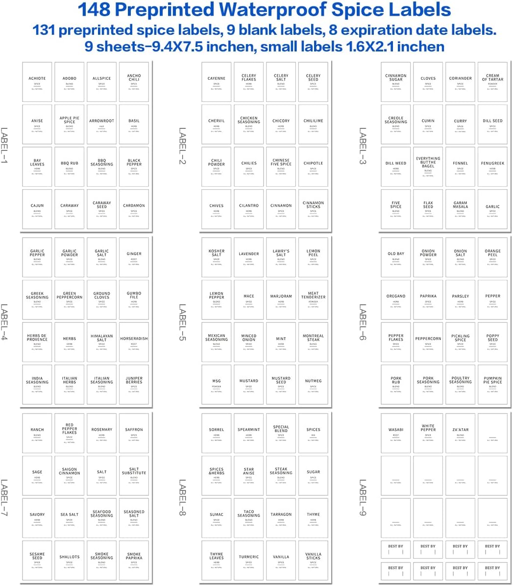 Glass Spice Jars with Bamboo Lids - 20 Pcs Thicken(2.4mm) 4oz Airtight Seasoning Containers with 131 Waterproof Minimalist Spice labels Preprinted - Small herb Jars for Pantry Organization and Storage