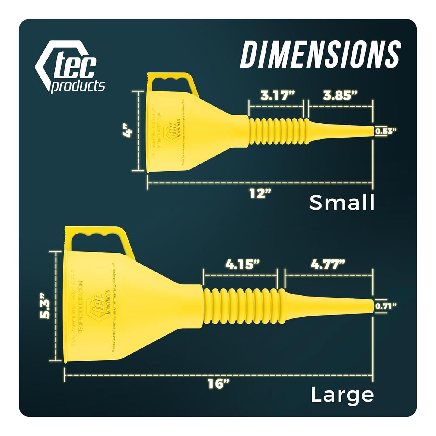 FlexAll Long Flexible Funnel for Automotive Use - Durable Nitrile Rubber - Ideal for Car Oil Change, Transmission Funnel Fluid, Diesel, Fuel, Gas - Made in USA - Yellow (16 x 5 Inches)
