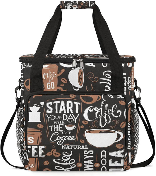 coffee cup coffee beans Coffee Maker Carring Bag Travel Carrying Storage Tote Bag Compatible with Keurig K-Mini or K-Mini Plus Portable Single Serve Coffees Brewer Case with Pockets for K-cup Pods