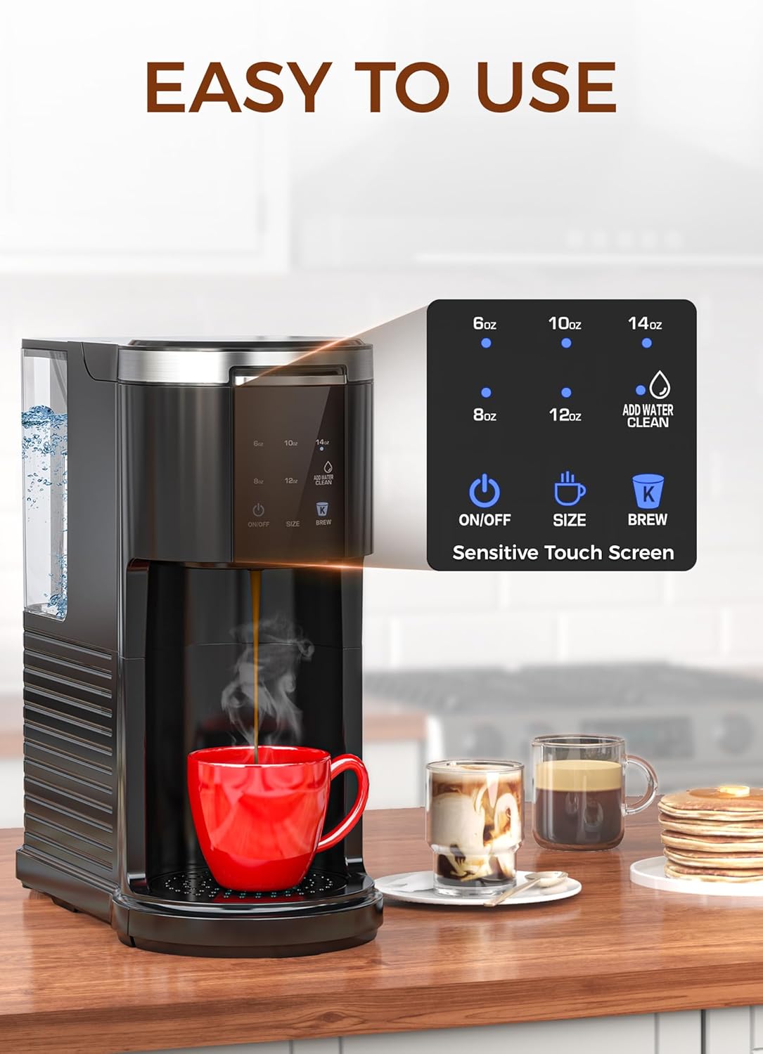 COWSAR Single Serve Coffee Maker, K Cup Coffee Brewer for Capsule and Ground Coffee, Capsule Coffee Machine with 40 Oz Water Tank, Instant-Heat, 5 Brew Sizes Up To 14 Oz, Black