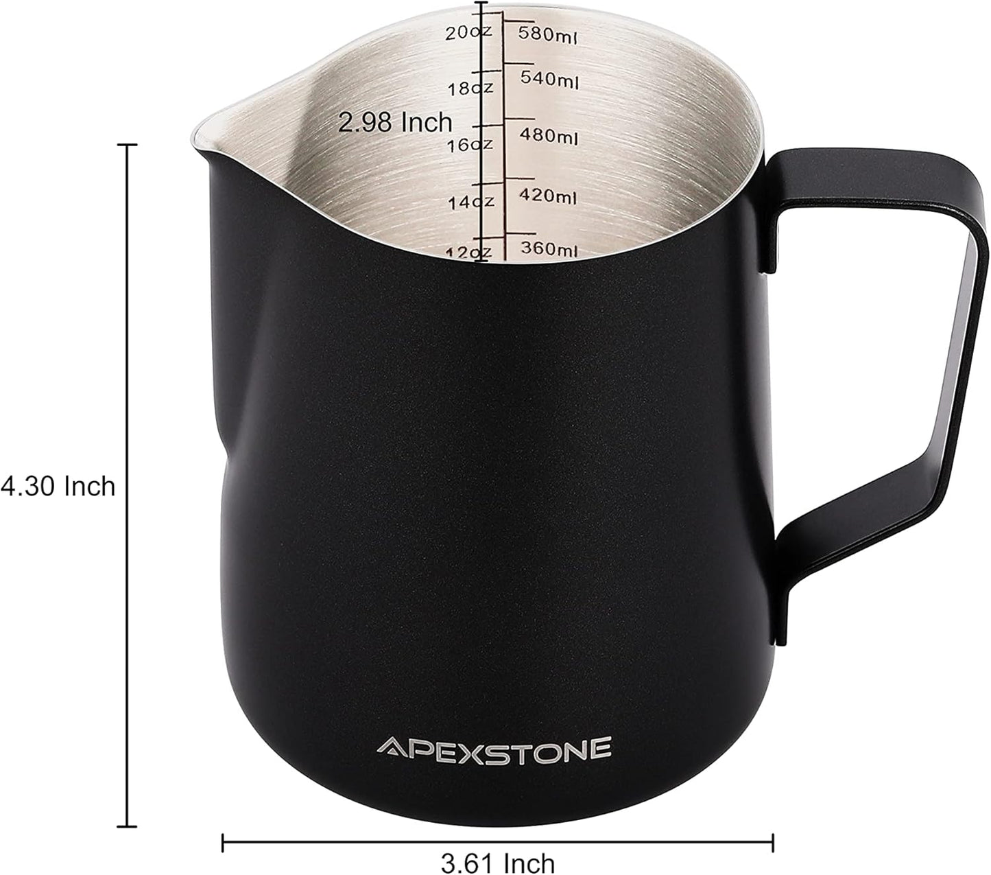 Apexstone 20 oz Black Espresso Steaming Pitcher, Espresso Milk Frothing Pitcher 20 oz Black, Coffee Milk Frothing Cup, Coffee Steaming Pitcher 20 oz/600 ml