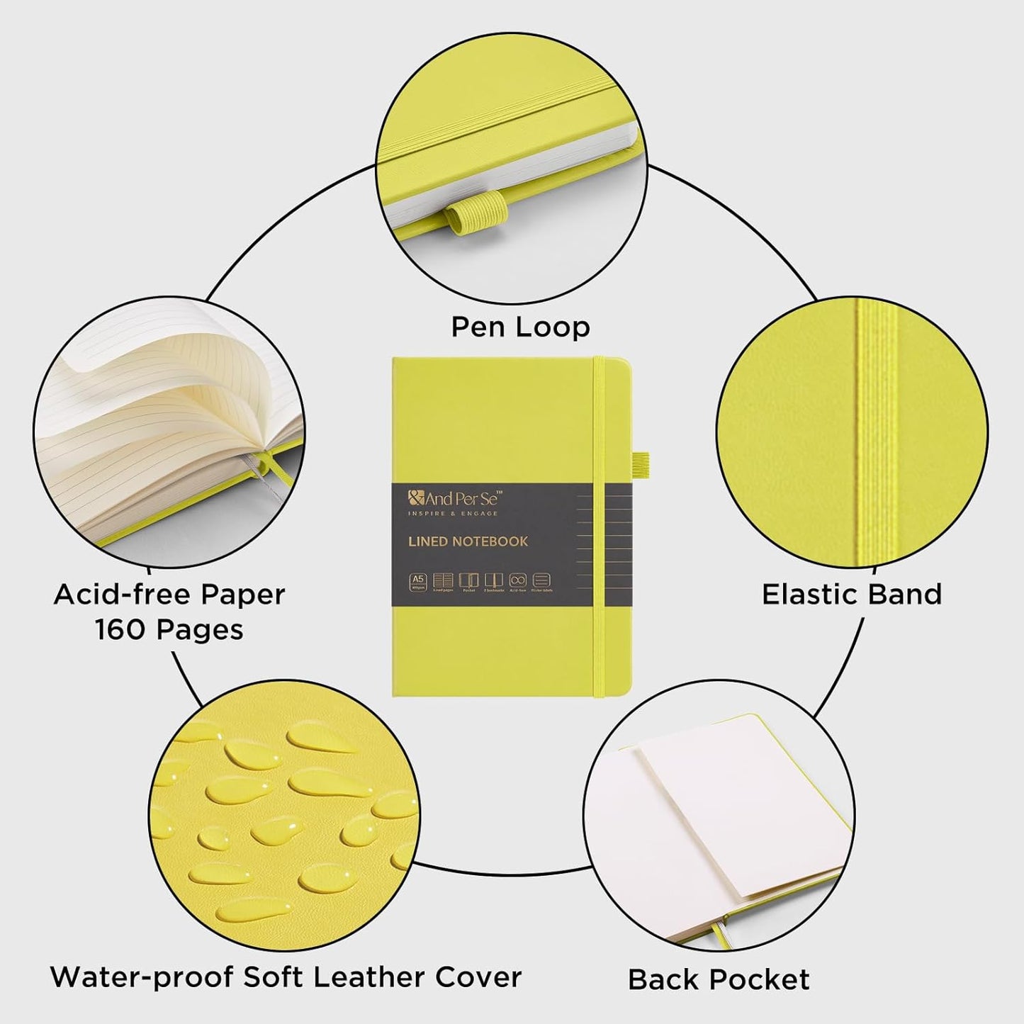 &And Per Se Lined Journal Notebook, 160 Pages, A5 5.7 x 8 inches College Ruled Thick Paper Notebook Journals for Writing, Hardcover Notebooks for Women Men Office School (1 Pack, Lime Green)