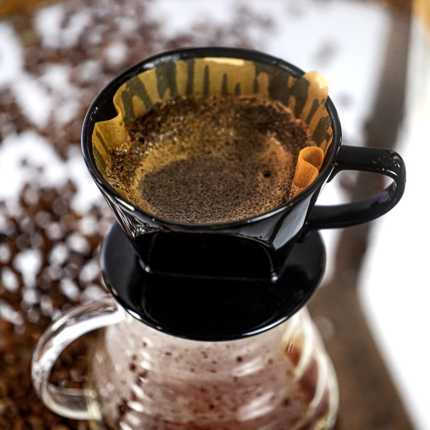 Pour Over Ceramic - Coffee Dripper Ceramic Coffee Maker with 3 Holes Flat Bottom, Porcelain Slow Filter Cone for Travel, Camping, Office, Home, Coffee Maker Brew