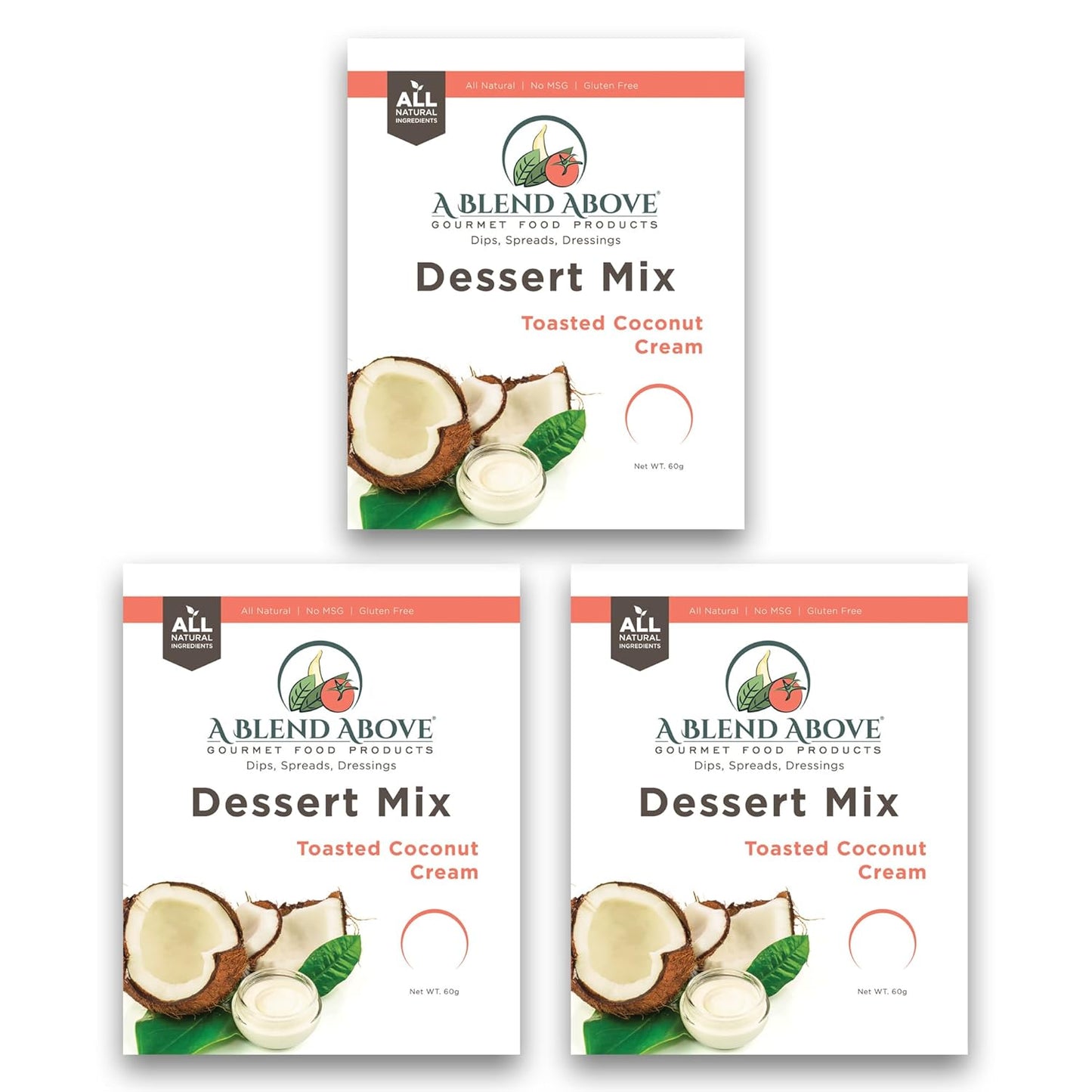 A Blend Above Toasted Coconut Cream Cheesecake Mix - No-Bake Desserts, All Natural, Vegan, Gluten Free, No MSG - Instant Dessert Mix, Fruit Dip, Bagel Topping, Frosting, Cheesecake Filling - Makes 16 Oz (Pack of 3)