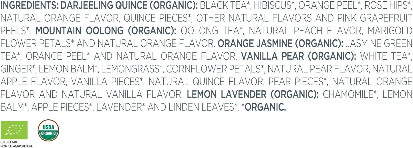 Tea Forte Lotus Presentation Box Tea Gift Set Sampler, 20 Assorted Variety Handcrafted Pyramid Infuser Bags, Black, Green, Oolong, White, Herbal Blends