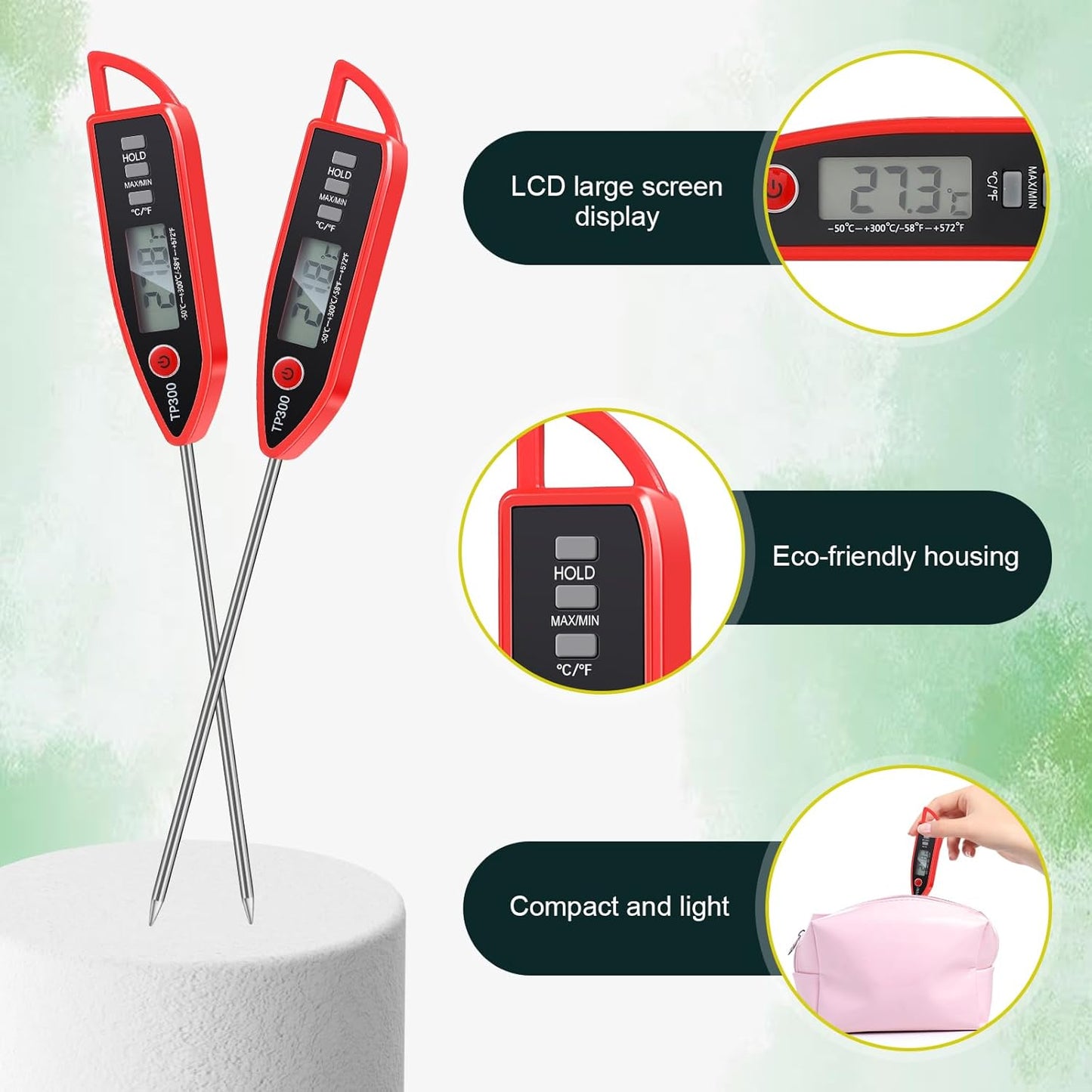 12 Set Waterproof Food Thermometer for Water, Liquid, Candle and Cooking Digital Meat Thermometer with Long Probe Instant Read for Kitchen BBQ Grill Candy (Red)