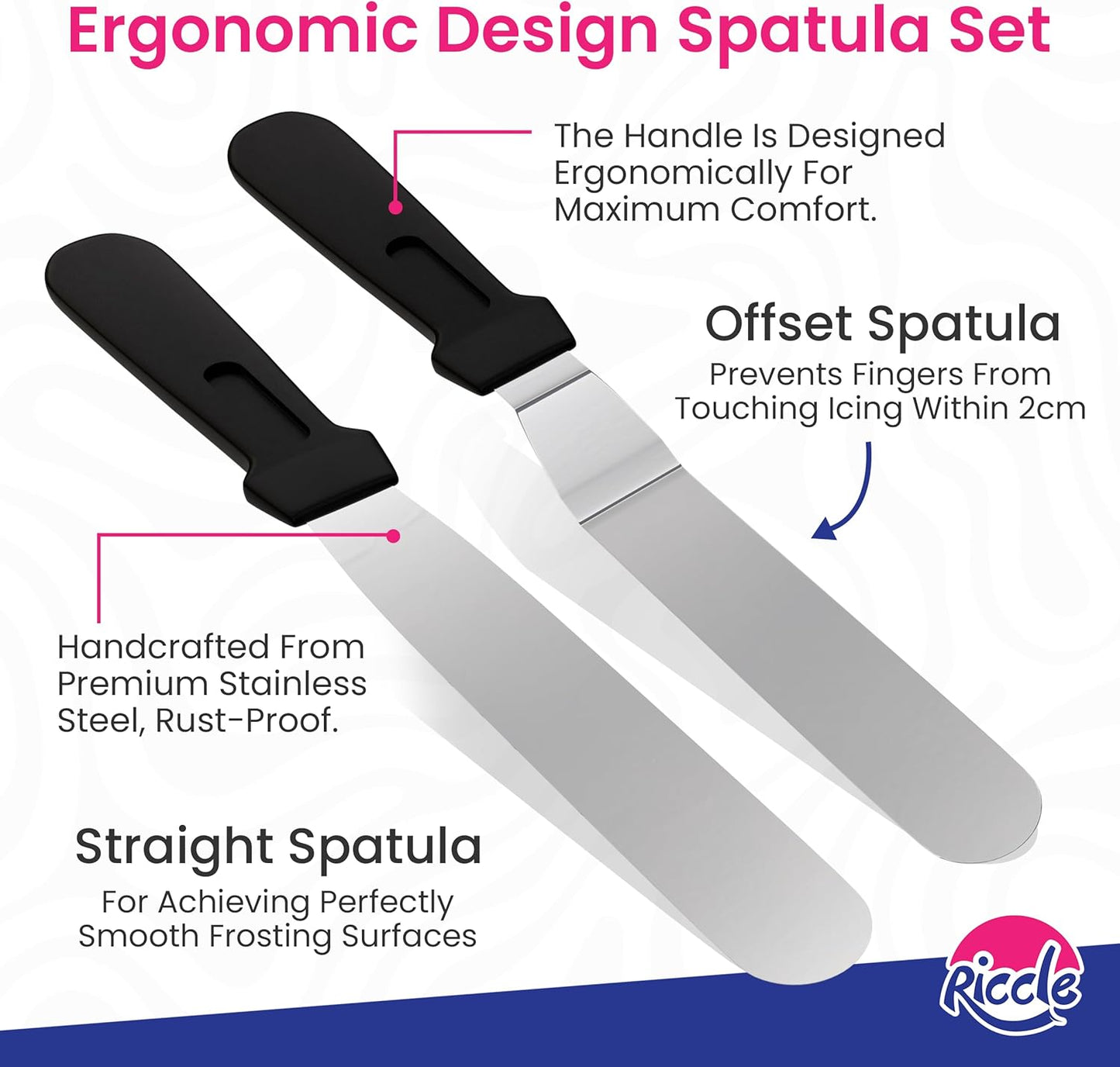 Riccle 88 pcs Cake Decorating Kit with Cake Turntable - Includes 50 Disposable + 2 Reusable Piping Bags and Tips Set, 24 Icing Piping Tips, 2 Spatulas, 3 Icing Comb Scraper, Baking Supplies