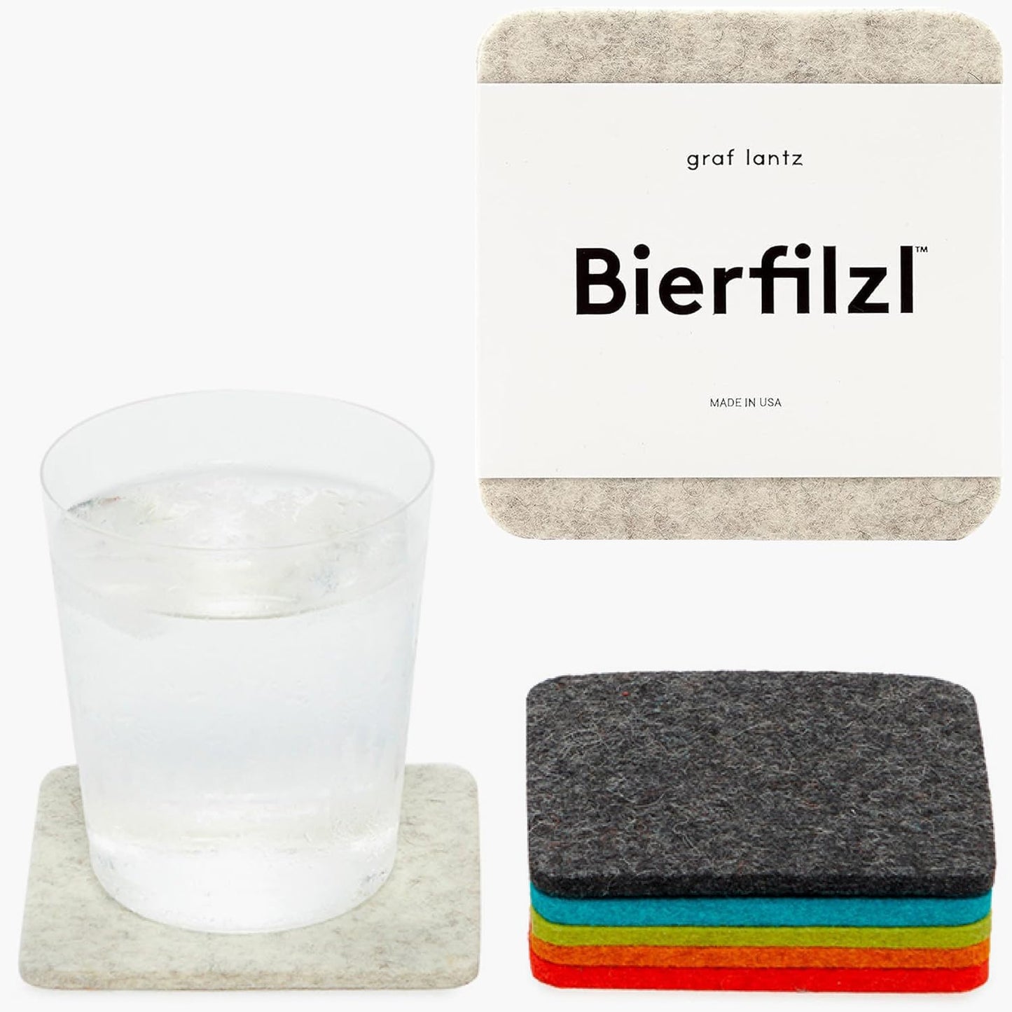 Graf Lantz - Bierfilzl Merino Wool Square Coasters Set of 6 - Midcentury (4"x4"x5mm) - Absorbs 30% Weight, Natural German Wool - Heat Resistant, Sustainable, Reusable - Home Decor & Coffee Table Decor