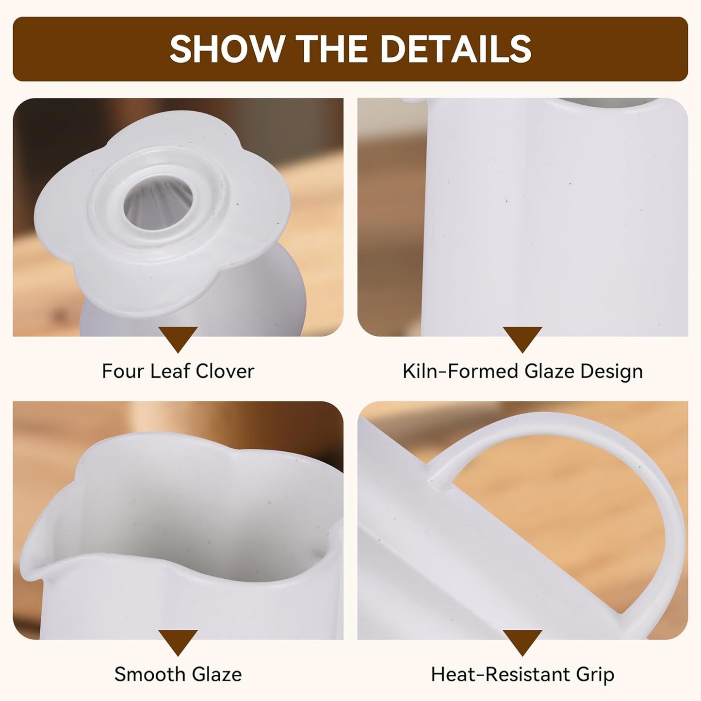 AZYM Pour Over Coffee Maker Set,V60 Coffee Dripper with 20 Count Paper Coffee Filters,Four-Leaf Clover-Shaped Drip Coffee Maker,Vintage Ceramic Carafe,for Home Brewing,Camping,17.5 oz (White)