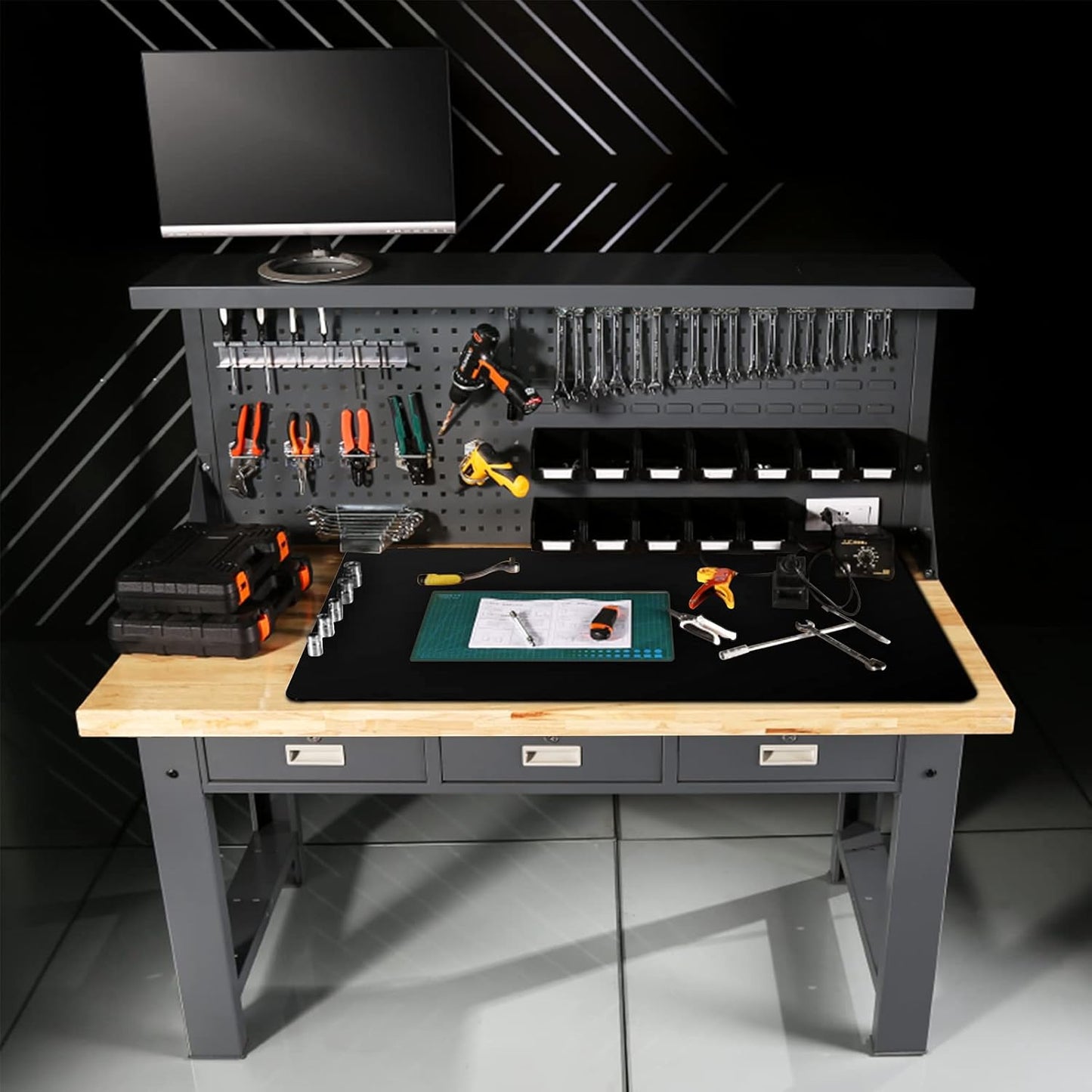 Ewen 39.4x23.5in 2mm Heat Resistant Silicone Mat, Extra Large Thick Placemat for Kitchen Counter, Workbench Countertop Protector Mat Hot Pads for Coffee Maker Bar Crafts Glass Top Stove Cover Black