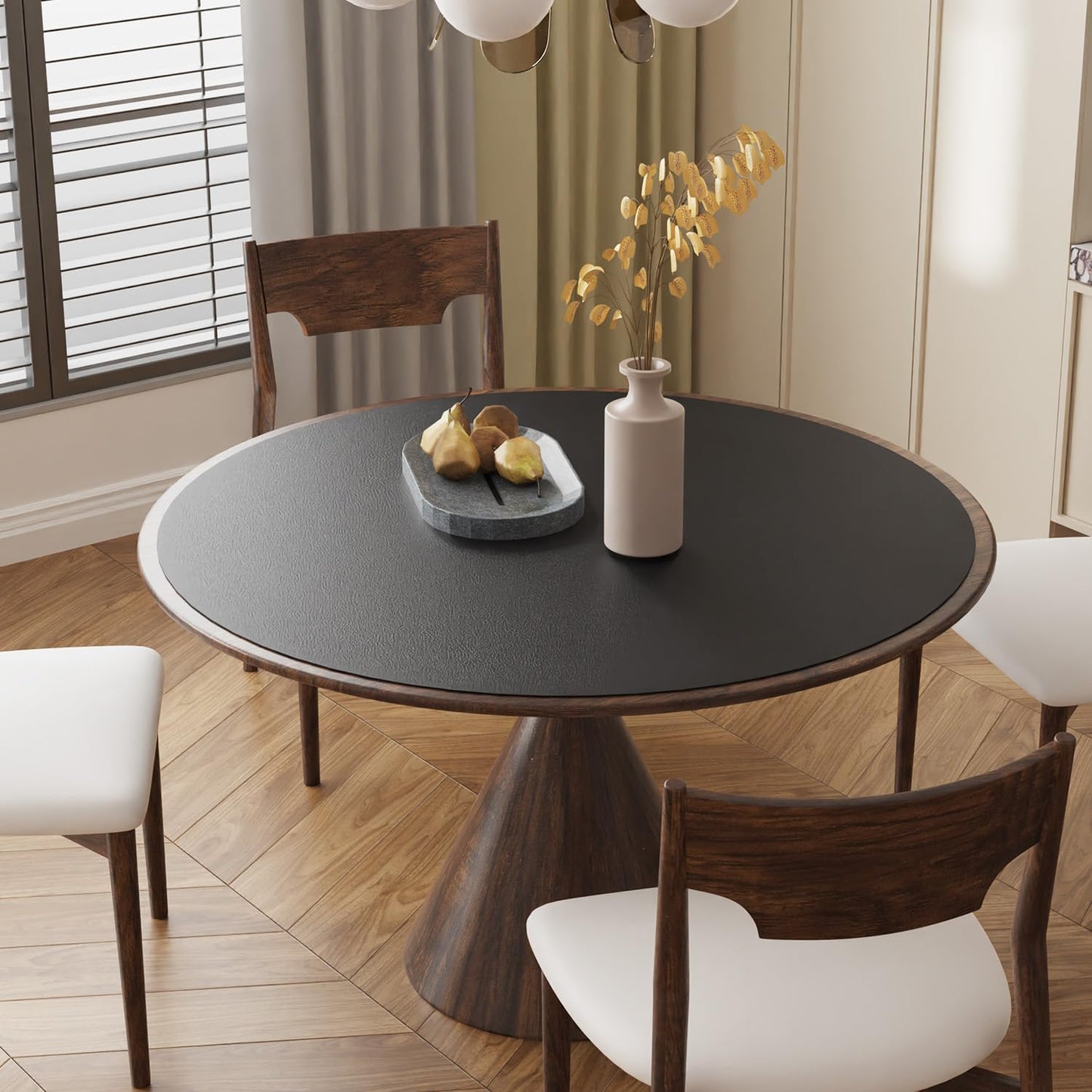 Black Plastic Table Cover Protector, 48" Round Waterproof Easy Flat PVC Desk Pad Mat, 1.5mm Thick Vinyl Table Top Protector for Dining Room Table, Office, Dresser