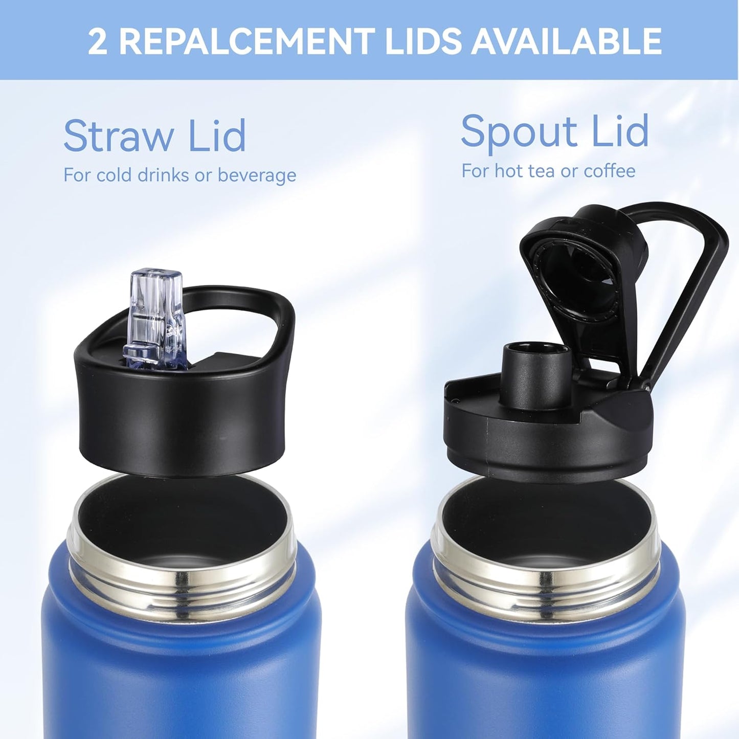 HASLE OUTFITTERS Insulated Water Bottle 22 oz Double Wall Stainless Steel Water Bottle Wide Mouth with Straw Lid & Spout Lid Keeps Cold or Hot(Royal Blue,1)