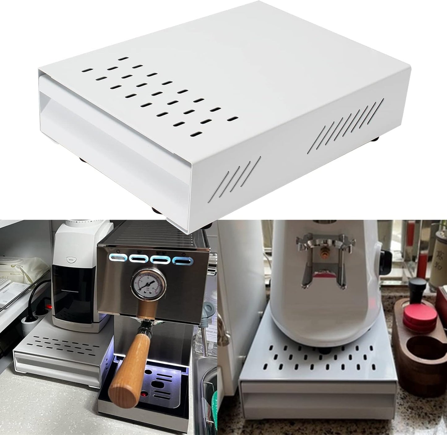 Espresso Knock Box Drawer, Stainless Steel High Bearing Capacity Coffee Knockbox For Home and Commercial Use, Middle Size 13.77 x 9.84 x 3.54 inch (White)