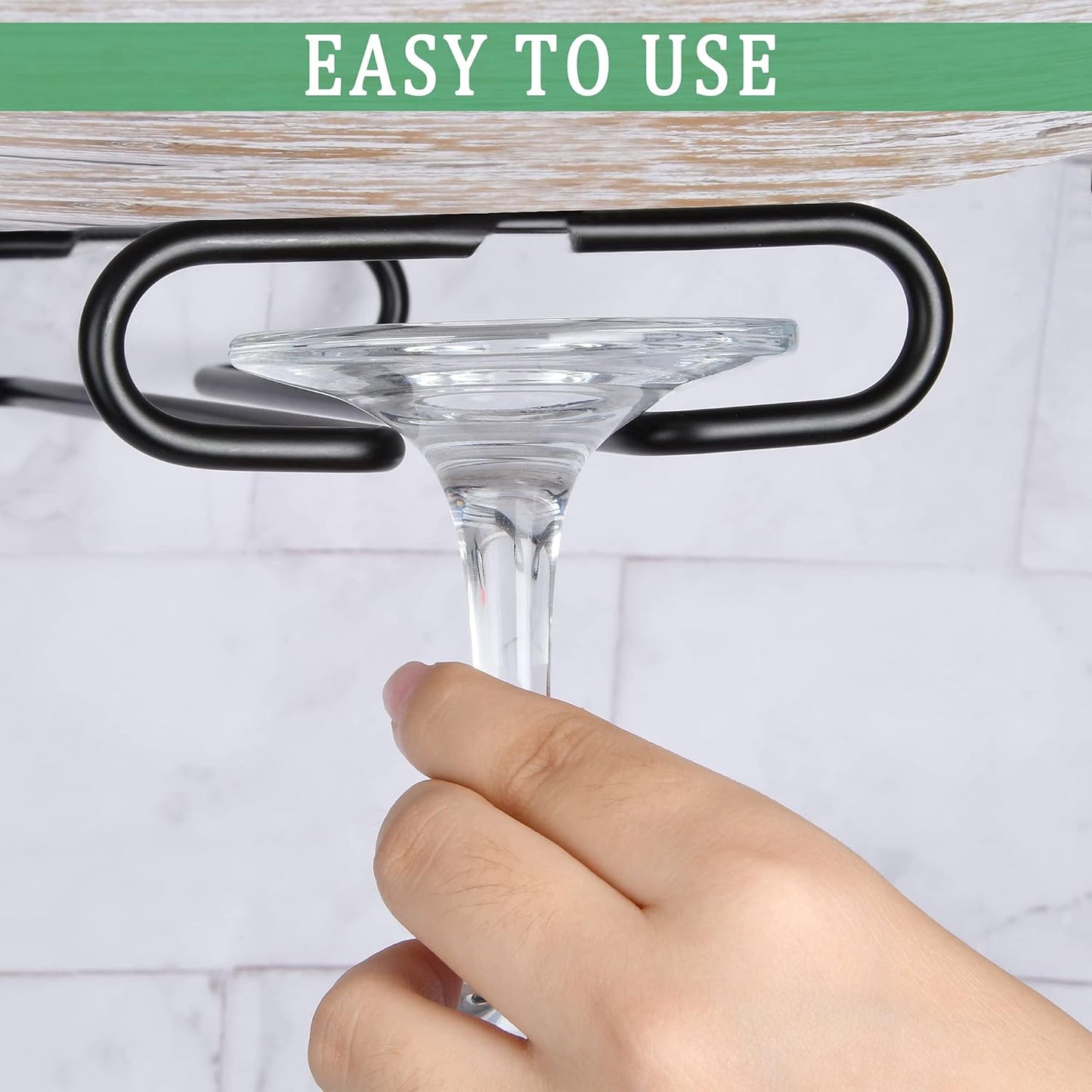 4 Pack Steamware Wine Glass Hanging Rack, Metal Stemware Holder Storage Wall Mount Under Cabinet Kitchen Bar Pub, Black