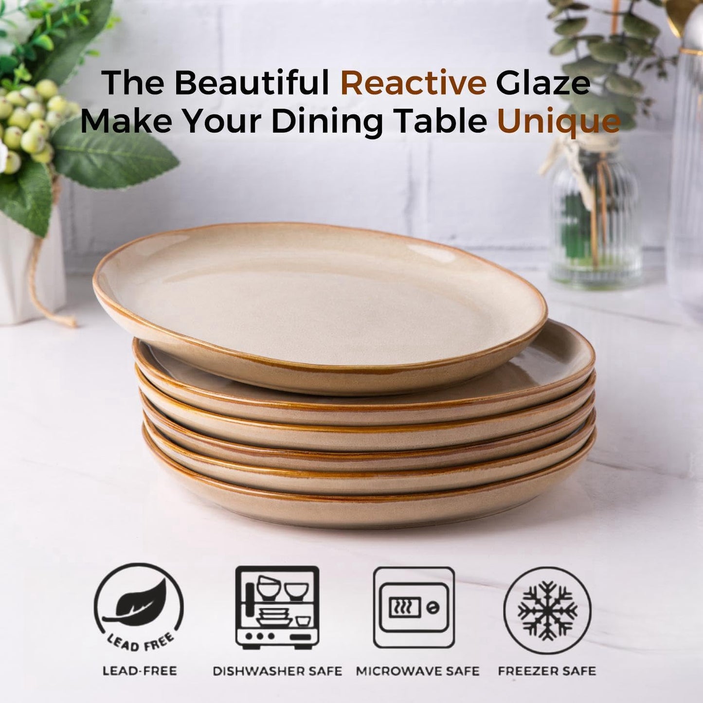 AmorArc Ceramic Plates Set of 6, 8.5 Inch Handmade Reactive Glaze Stoneware Plates set for Dessert, Salad, Appetizer, Small Dinner Plates, Microwave&Dishwasher Safe, Scratch Resistant