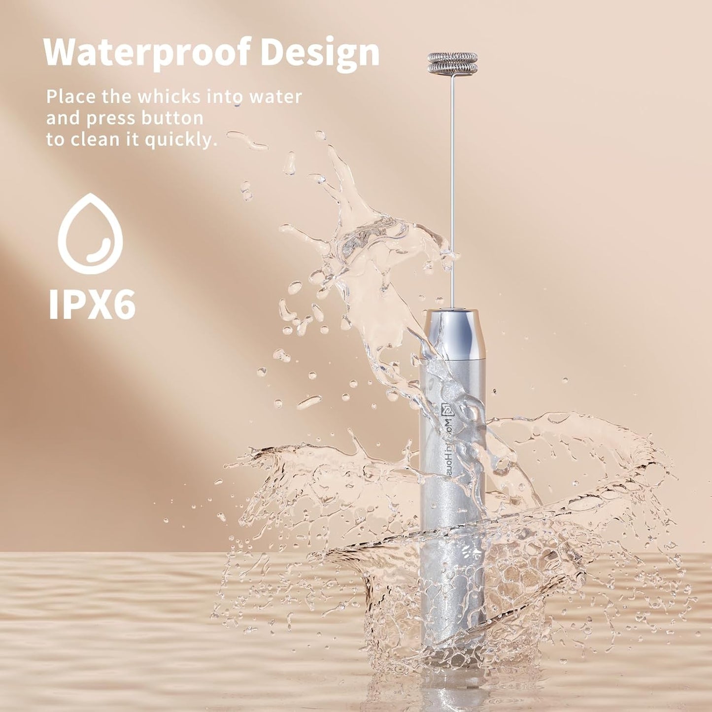 Maestri House Rechargeable Milk Frother with Stand, LunaFro Handheld Electric Foam Maker Waterproof Detachable Stainless Steel Whisk Drink Mixer Foamer for Lattes, Cappuccino