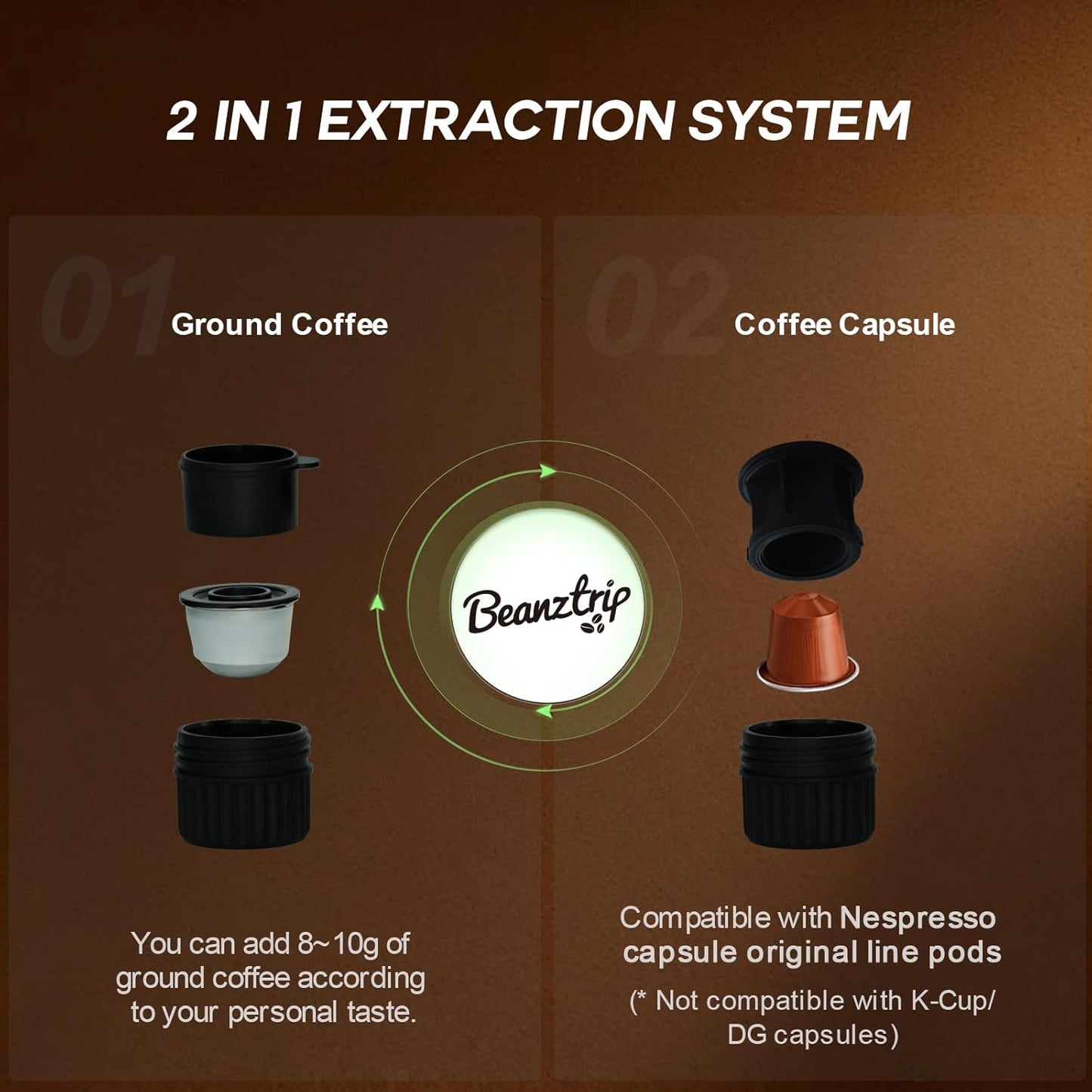 Portable Espresso Maker with Self-Heating, 2-in-1 Coffee Machine with Ground Coffee & NS Capsule, Khaki 7800mAh Espresso Machine for Travel, Outdoorlife, OfficeLife, BusinessTrip