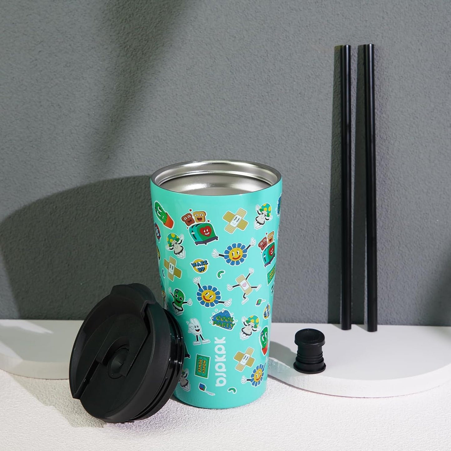 BJPKPK 18oz Stainless Steel Insulated Tumbler With lid And Straw Travel Coffee Thermal Tumblers Cup For Women And Men,Spring Party Green