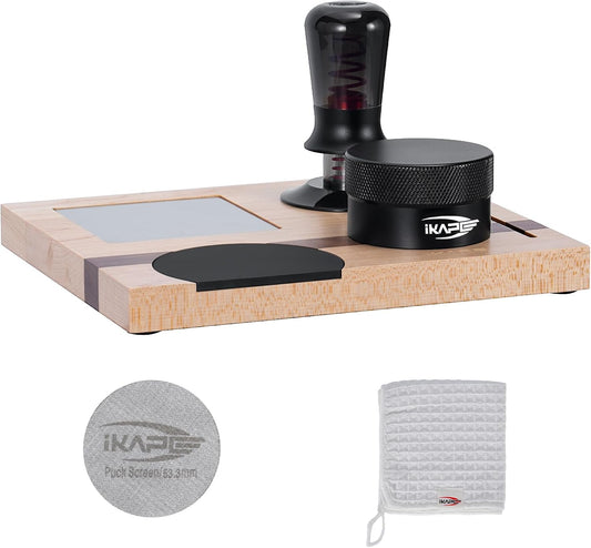 IKAPE 53MM Espresso Tamper Kit 5 IN 1, Espresso Tool Kit with Semi-Transparent Coffee Tamper, Distributor, Tamper Base, Cleaning Towel, Essential for Baristas