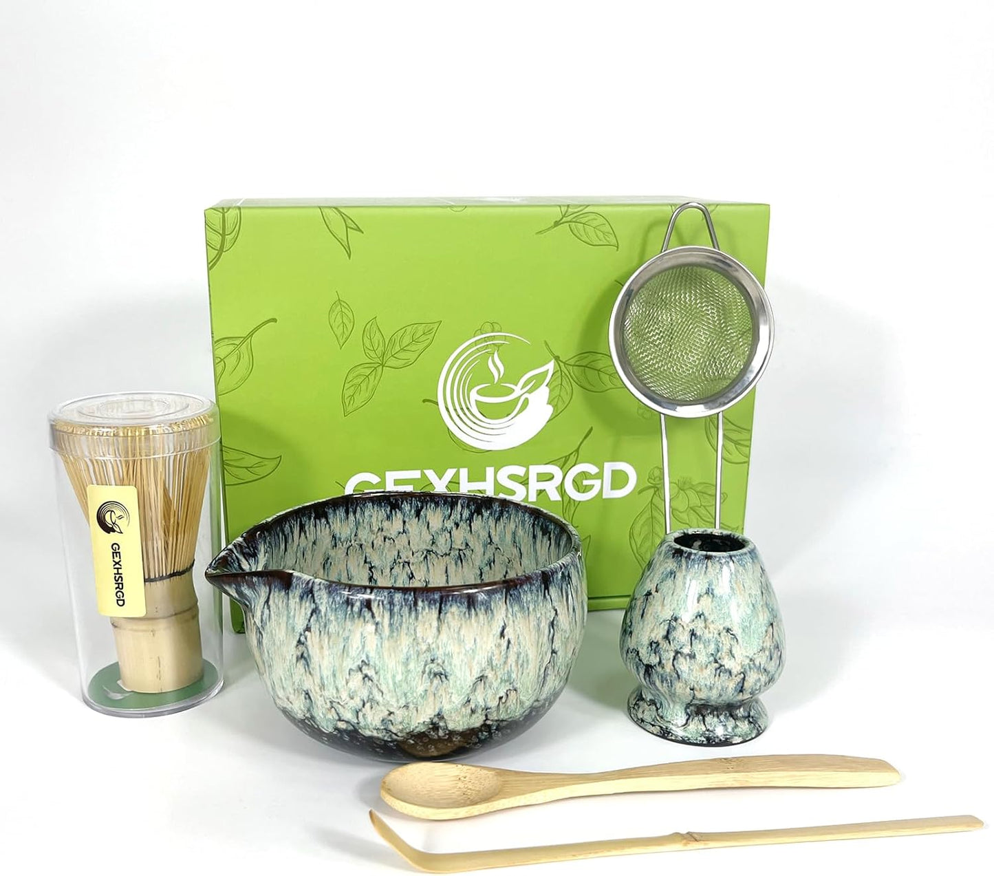 Matcha Whisk Set,6Pcs Matcha Kit Includes Matcha Whisk and Holder,Matcha Bowl with Spout,Matcha Sifter and 2Pcs Matcha Spoon,Suitable as a gift for those who like matcha (Quenching Blue)
